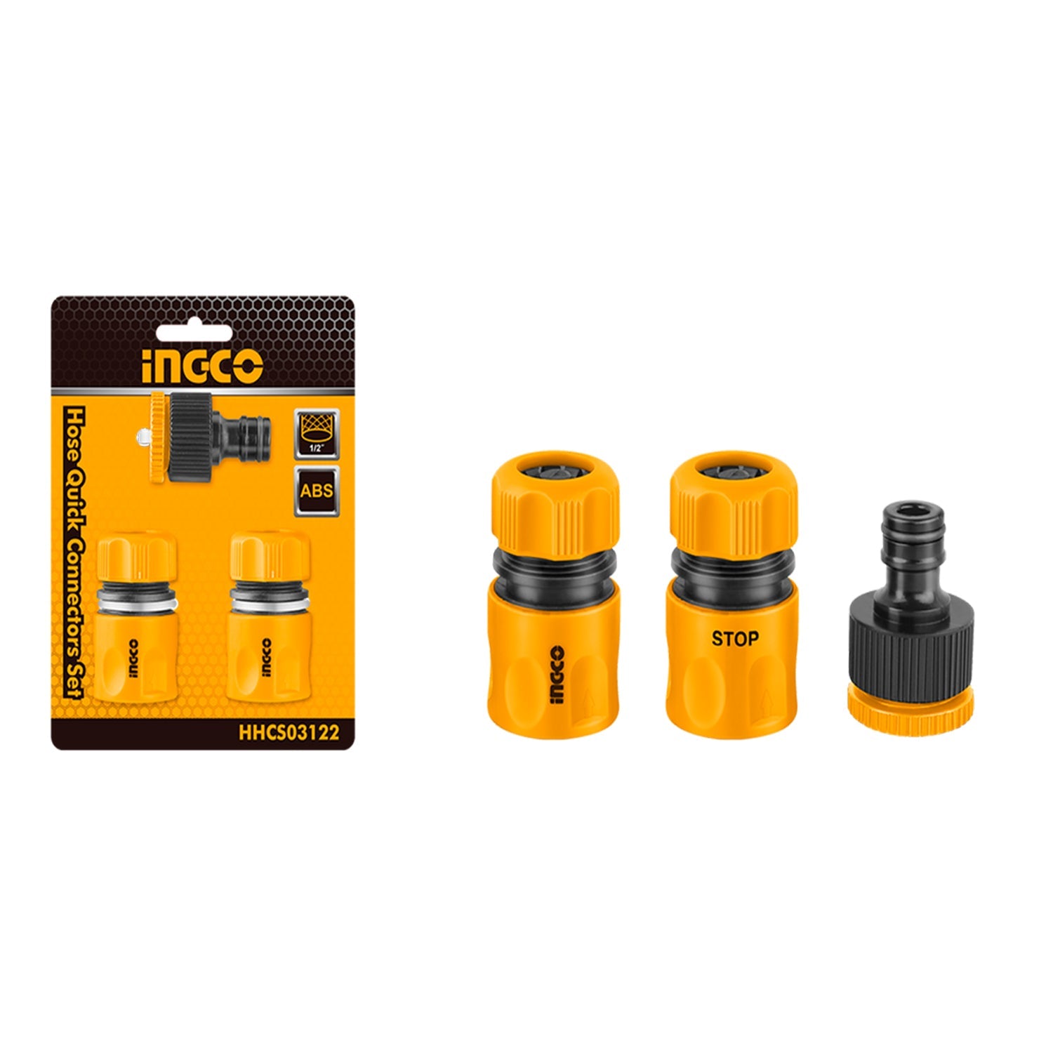 Raccordi rapidi set per tubo, incluso rapidi raccordo per 1/2" tubo, rubinetto adattatore, set 3 raccordi rapidi aria compressa, Ingco