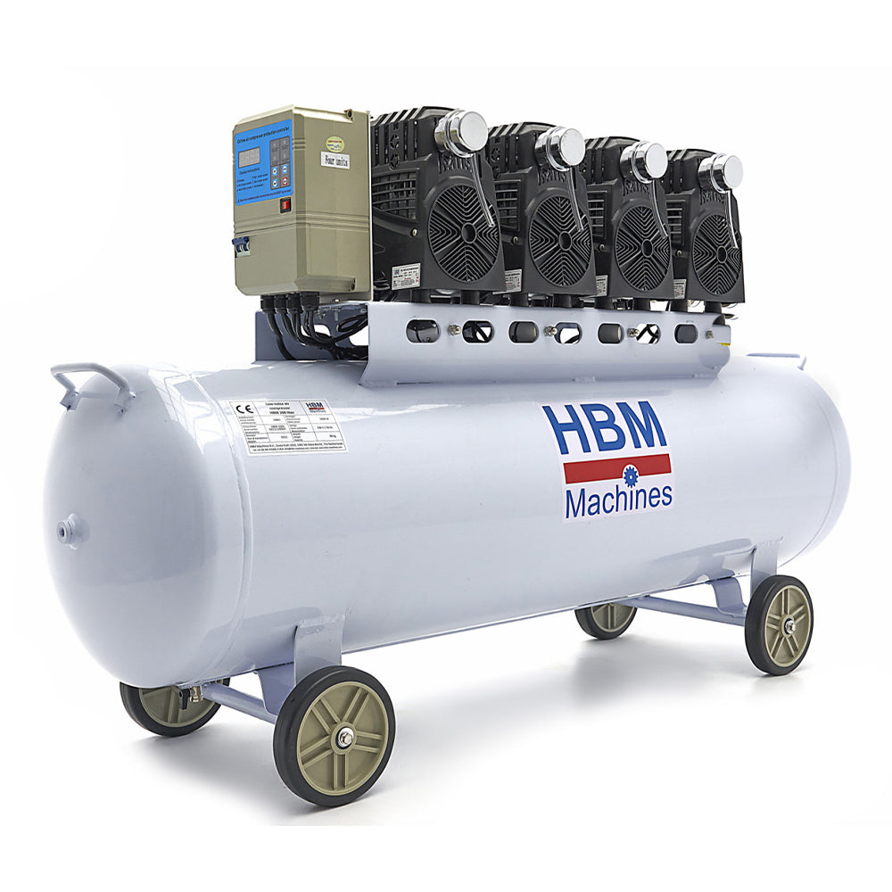 Compressore aria silenziato - con capacità del serbatoio di 200 litri - senza olio, oil free - per utensili pneumatici, SGS 10 bar HBM Machines Olanda