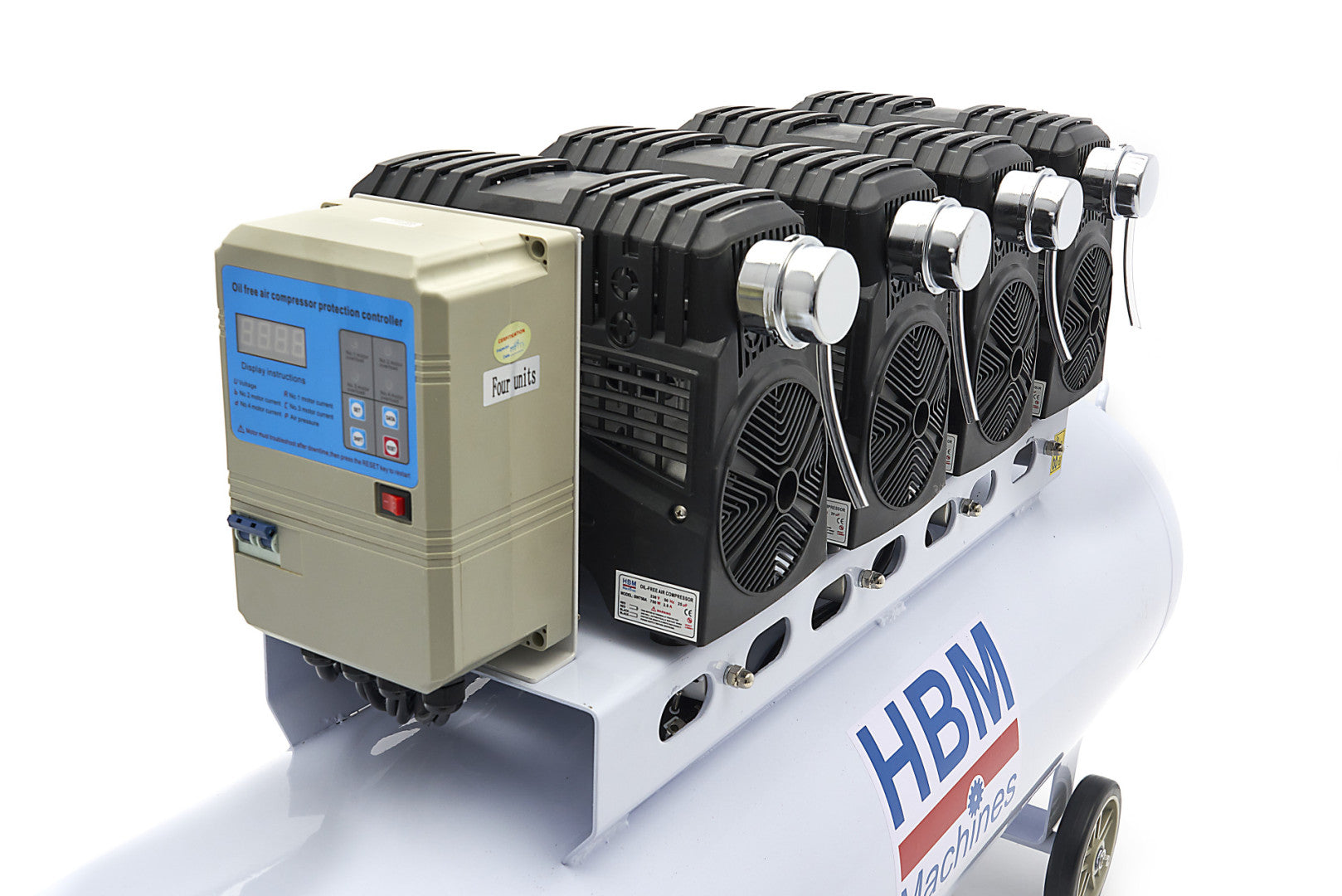 Compressore aria silenziato - con capacità del serbatoio di 200 litri - senza olio, oil free - per utensili pneumatici, SGS 10 bar HBM Machines Olanda