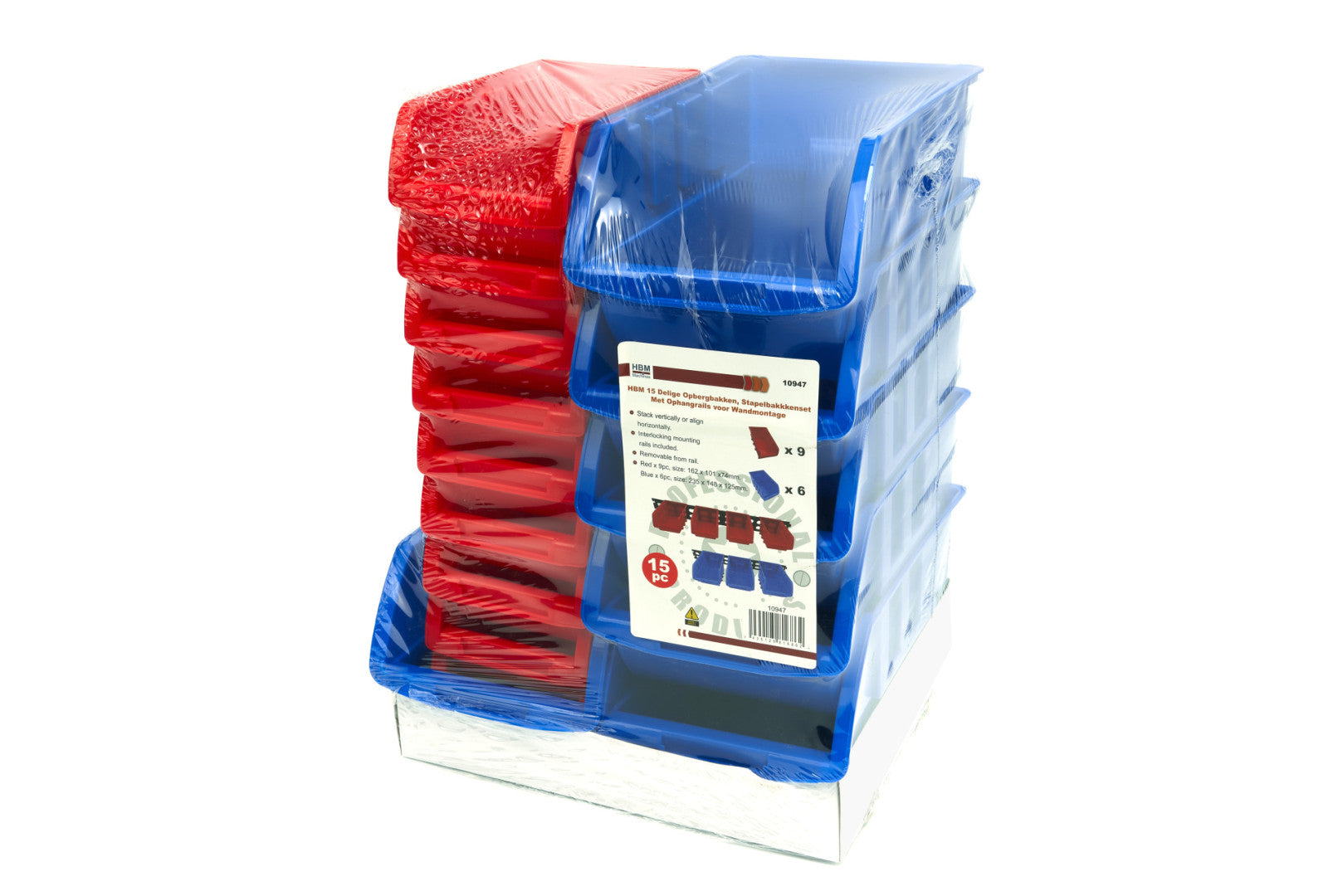 Kit contenitori di stoccaggio 15 pz con pannelli a parete, scatole impilabili da parete, sistema di stoccaggio, per foratura, scaffalatura degli attrezzi, Hbm Machines Olanda