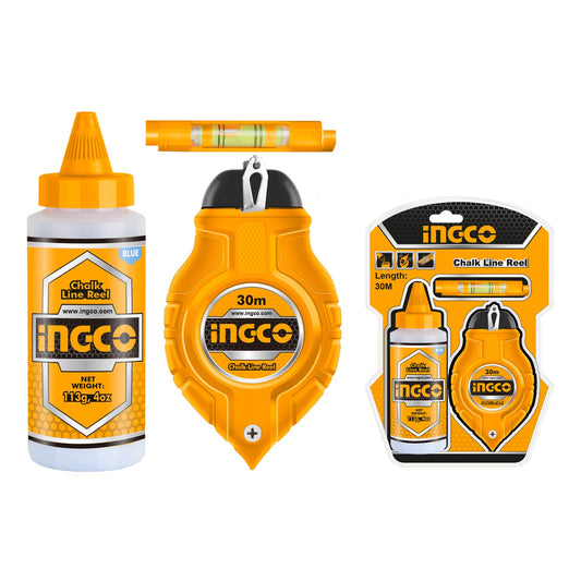 Tracciatore a filo da 30m con gesso (113g) - facile da pulire per marcature temporanee - linea robusta per linee precise, kit per tracciatura muratore, Ingco