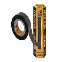 Nastro isolante elettrico, forte adesivo, impermeabile, resistente all'umidità, nastro da elettricista per progetti di cablaggio e riparazioni nero, 18 mm × 9,15 m Ingco
