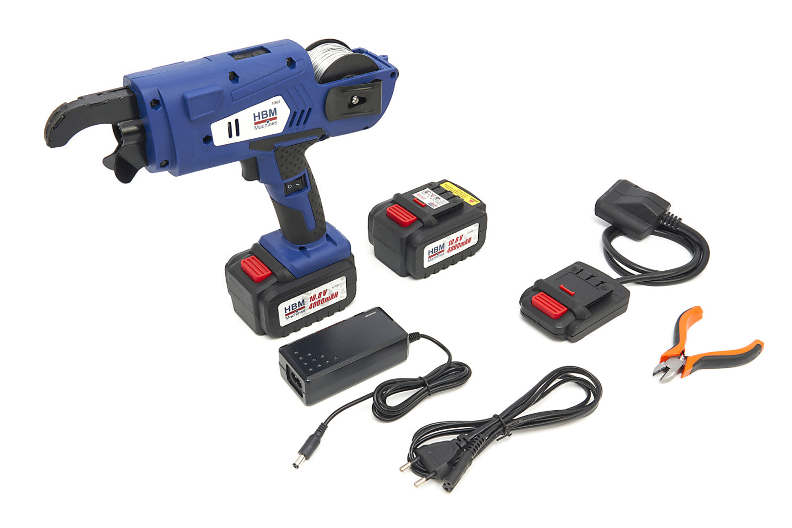 Legatrice tondino ferro automatica professionale, strumento di legatura a batteria per tondini, con 2 batterie 10,8 V 4,0 Ah e caricatore, per barre d'acciaio da 8 ~ 34 mm, Hbm