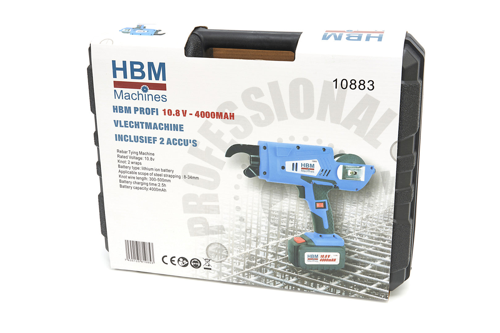 Legatrice tondino ferro automatica professionale, strumento di legatura a batteria per tondini, con 2 batterie 10,8 V 4,0 Ah e caricatore, per barre d'acciaio da 8 ~ 34 mm, Hbm