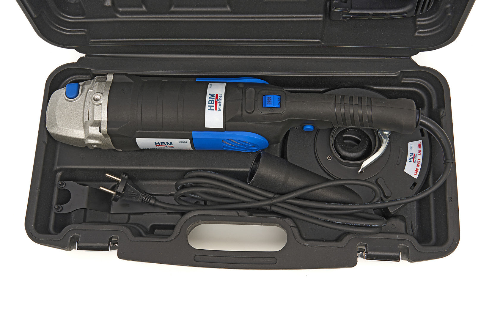 Levigatrice per calcestruzzo, 125 mm, con valigetta – levigatura precisa e senza manutenzione, velocità regolabile, 1500 W Hbm