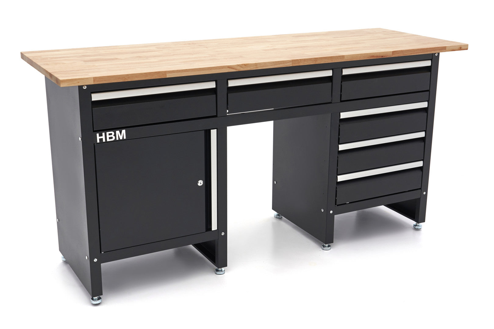 Banco da lavoro professionale con cassettiera-6 cassetti 1 anta e piano in legno massiccio 171 cm HBM Machines Premium Olanda