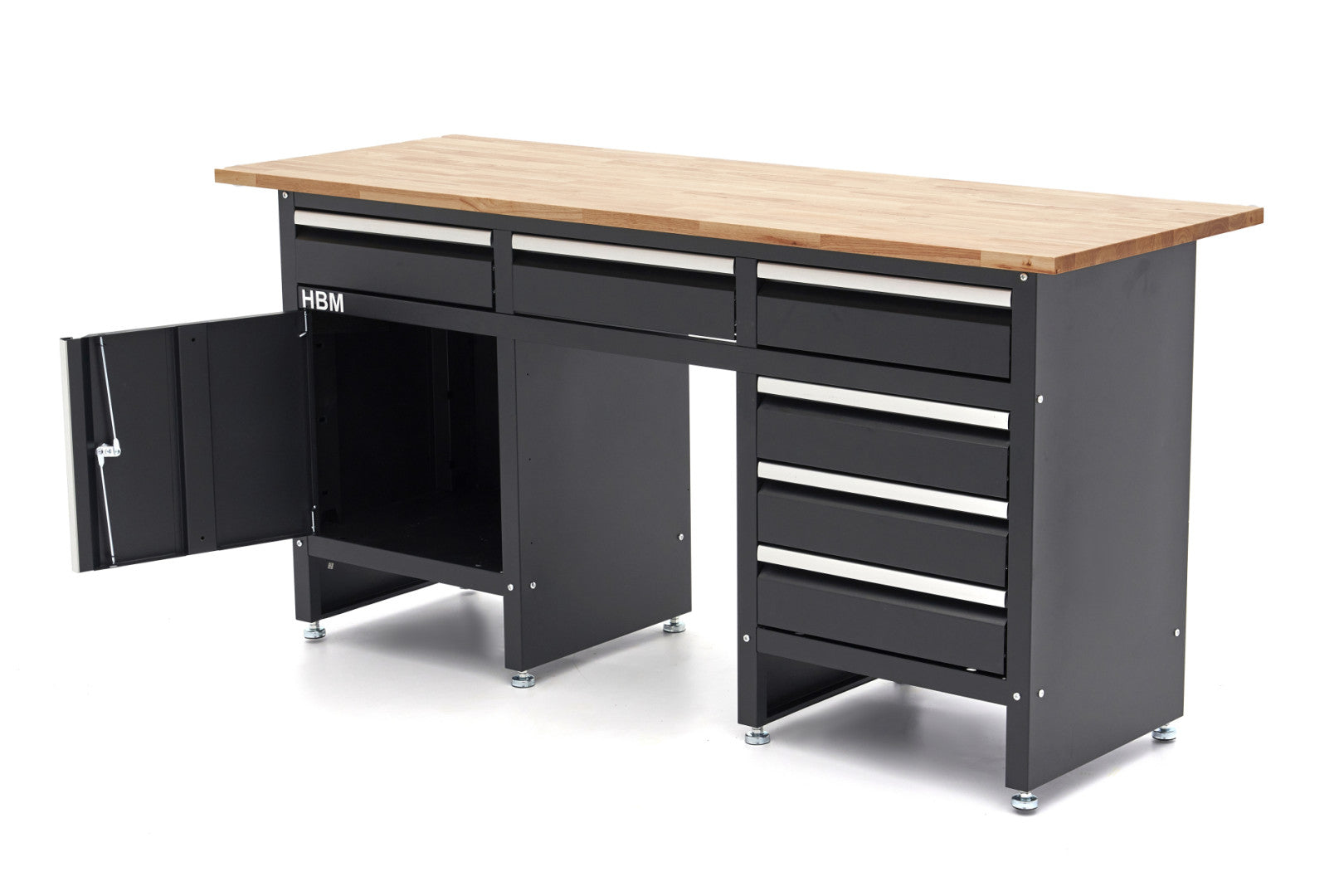 Banco da lavoro professionale con cassettiera-6 cassetti 1 anta e piano in legno massiccio 171 cm HBM Machines Premium Olanda