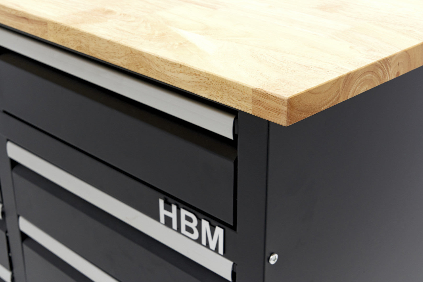 Banco da lavoro metallico 120 cm con 8 cassetti e piano in legno massiccio HBM capacità di carico 250 kg nero