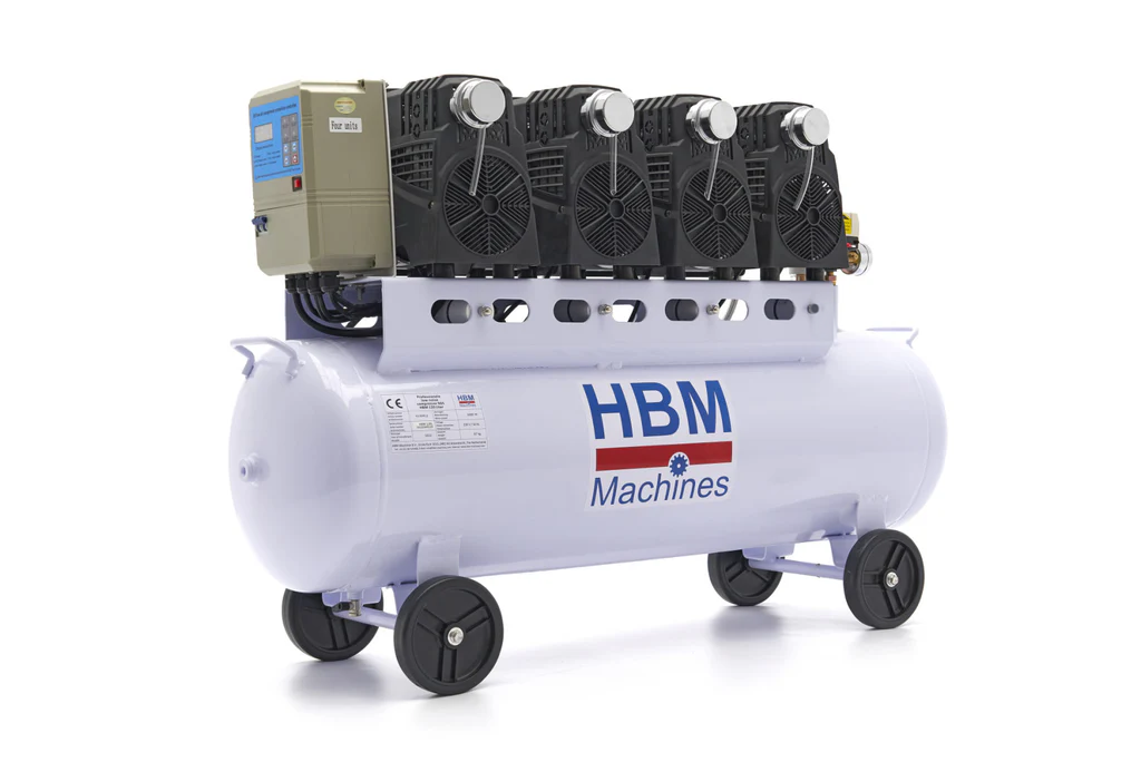 Compressore aria silenziato - con capacità del serbatoio di 120 litri - senza olio, oil free - per utensili pneumatici, 10 bar HBM Machines Olanda