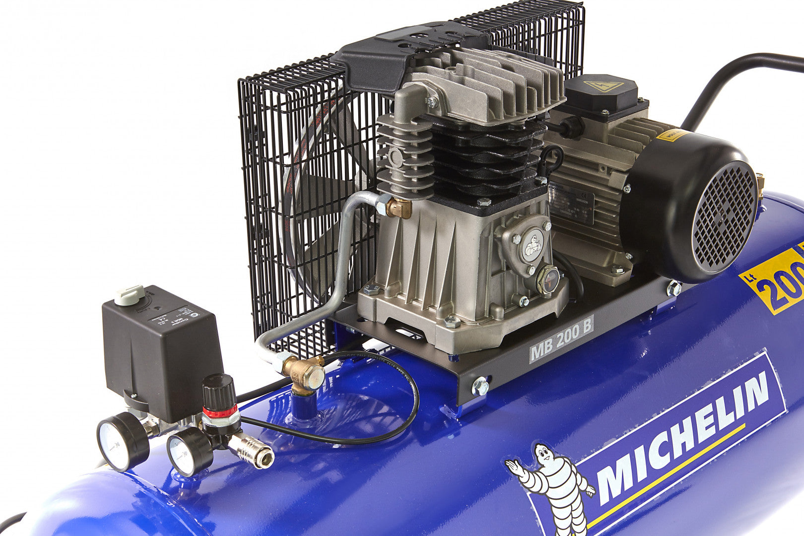Compressore d'aria professionale Michelin 200 L, 3 HP, 230 V, prodotto FIAC Italy.