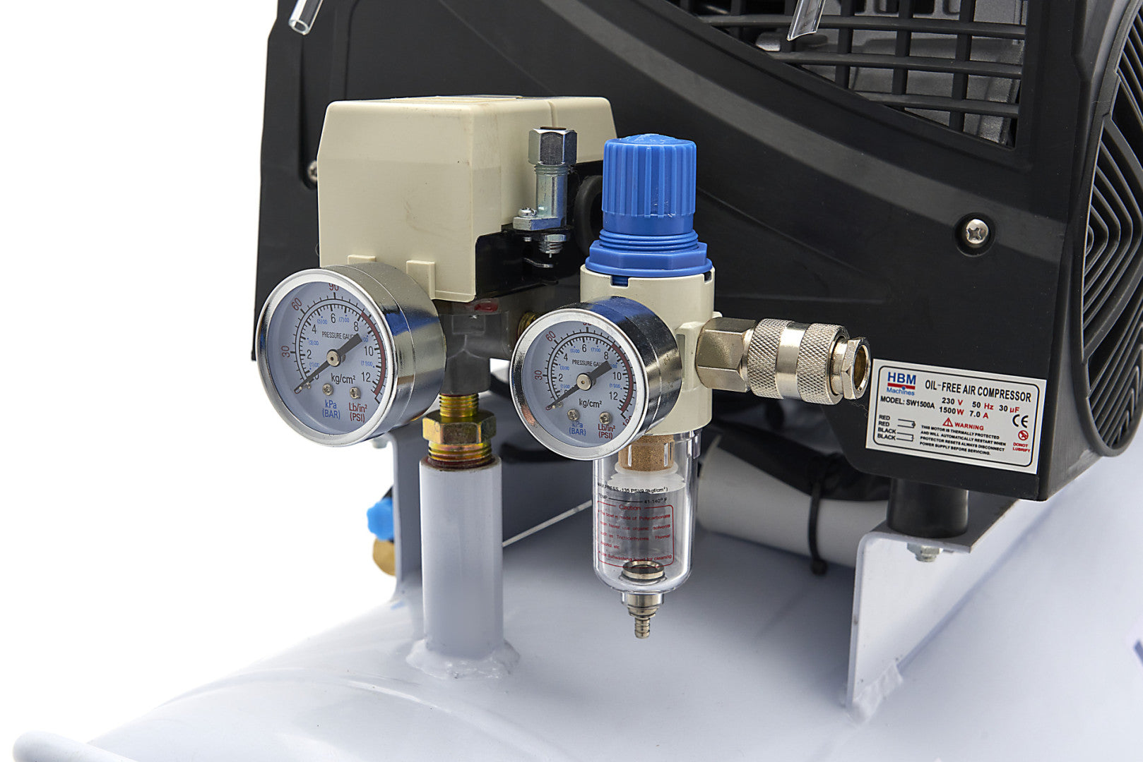 Compressore aria silenziato - con capacità del serbatoio di 150 litri - senza olio, oil free - per utensili pneumatici, 10 bar HBM Machines Olanda