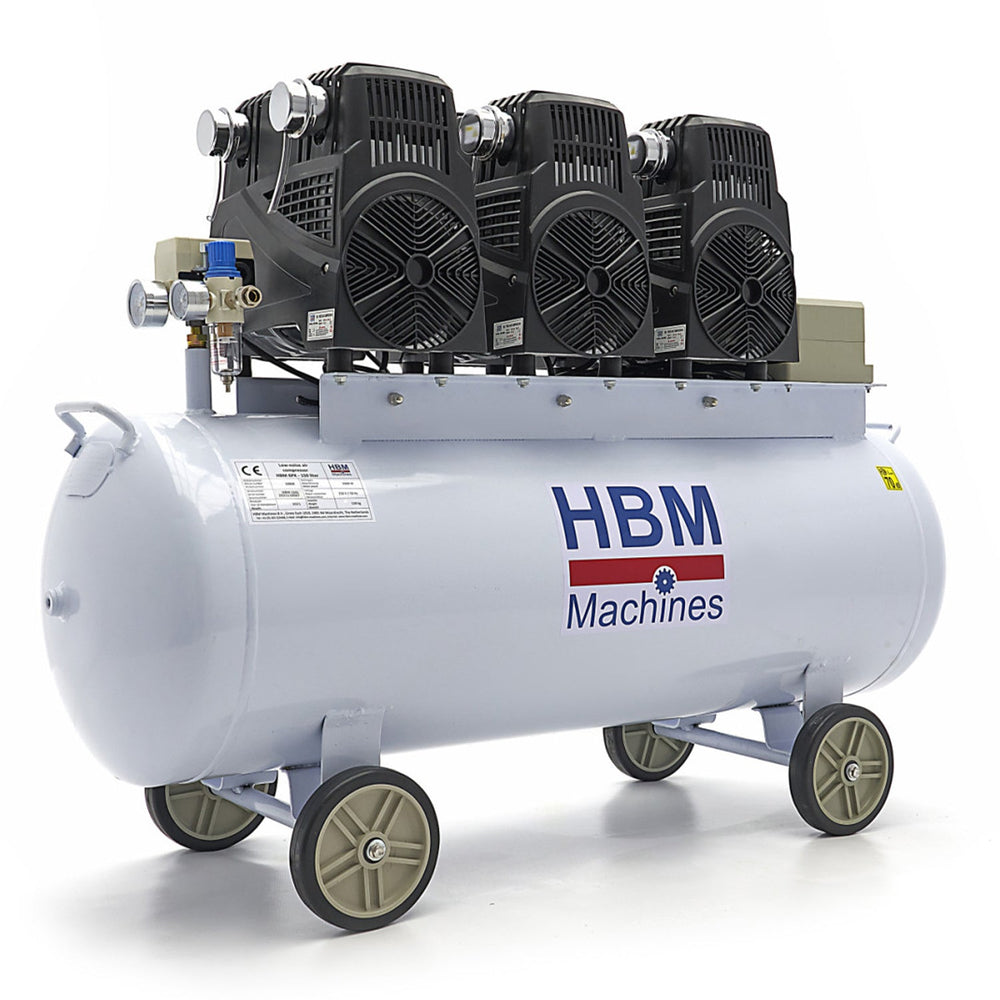Compressore aria silenziato con capacità del serbatoio di 150 litri senza olio,per utensili pneumatici, 10 bar HBM Machines Olanda