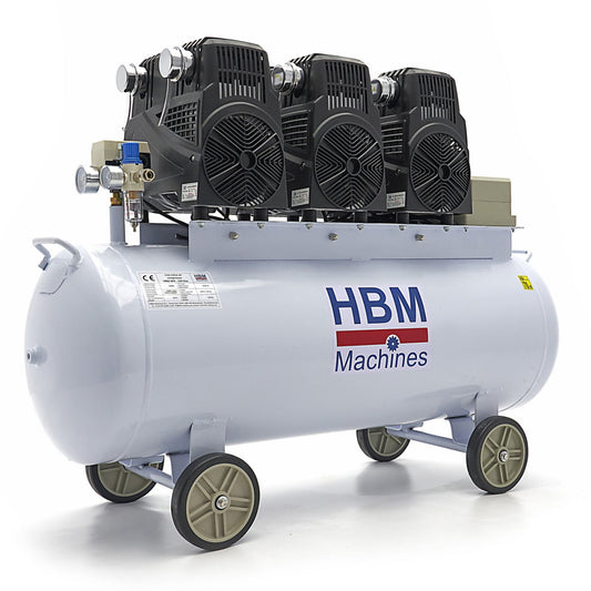 Compressore aria silenziato - con capacità del serbatoio di 150 litri - senza olio, oil free - per utensili pneumatici, 10 bar HBM Machines Olanda