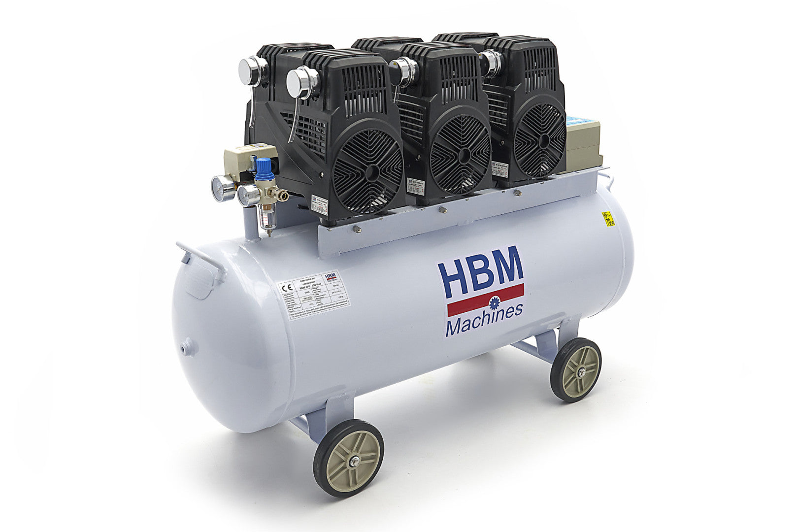 Compressore aria silenziato - con capacità del serbatoio di 150 litri - senza olio, oil free - per utensili pneumatici, 10 bar HBM Machines Olanda