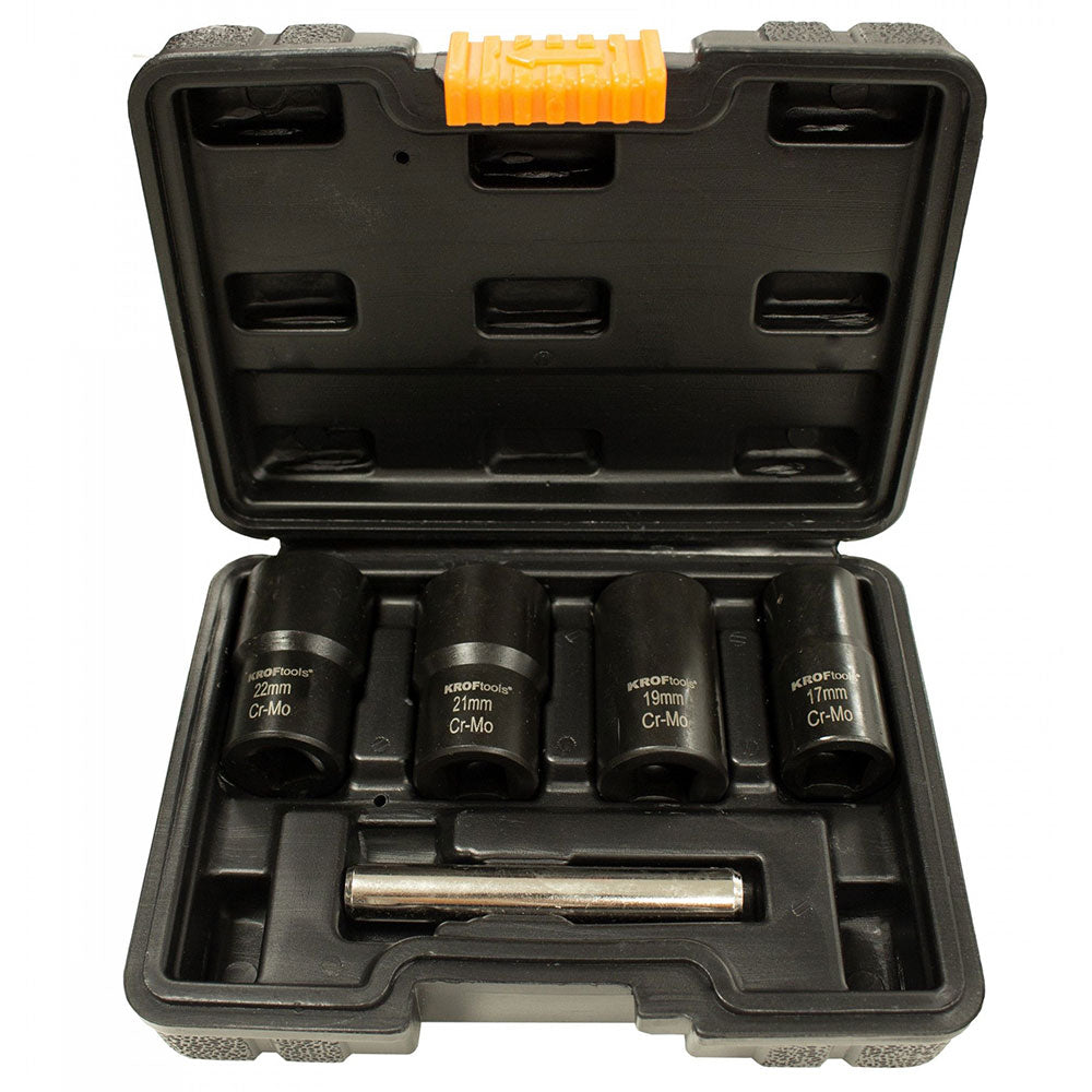 Set bussole 5pz 1/2" dado remover estrattori per dadi e bulloni danneggiati con asta per trapano e barra di pressione, corredo di bussole 17-22mm per rimozione viti rotte per riparazione DIY
