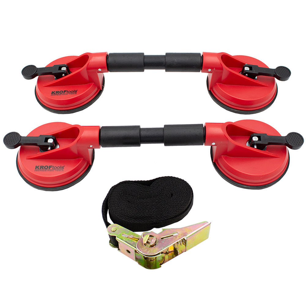 Kit ventosa + cinghia per la sostituzione del parabrezza, set coppia doppia ventosa per sollevare parabrezza carrozzeria, Kroftools