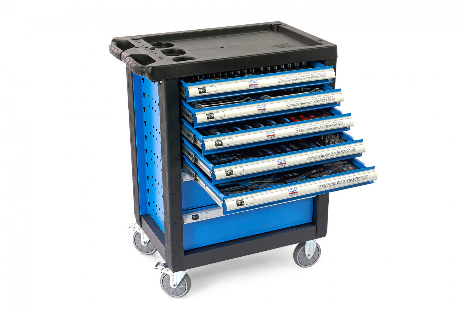 Carrello completo di attrezzi set 196 pezzi con 7 cassetti 5 scomparti e ruote da officina Carbon premium Olanda