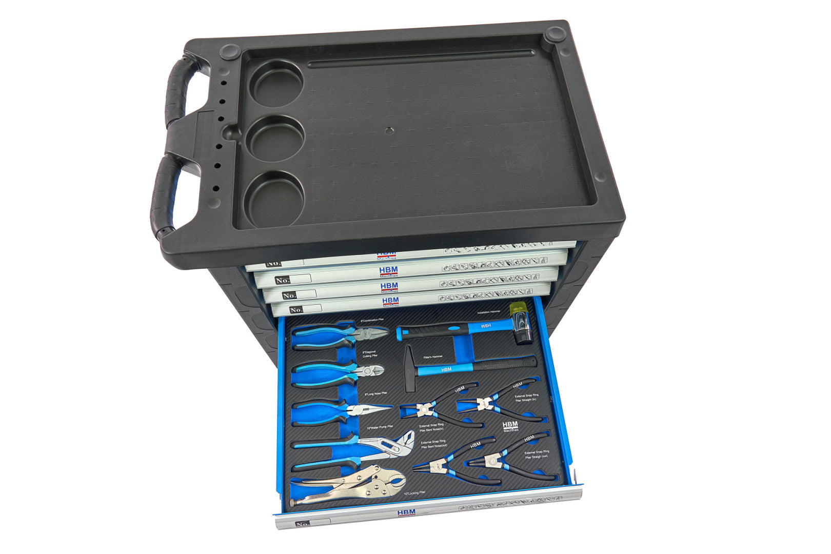 Carrello completo di attrezzi set 196 pezzi con 7 cassetti 5 scomparti e ruote da officina Carbon premium Olanda