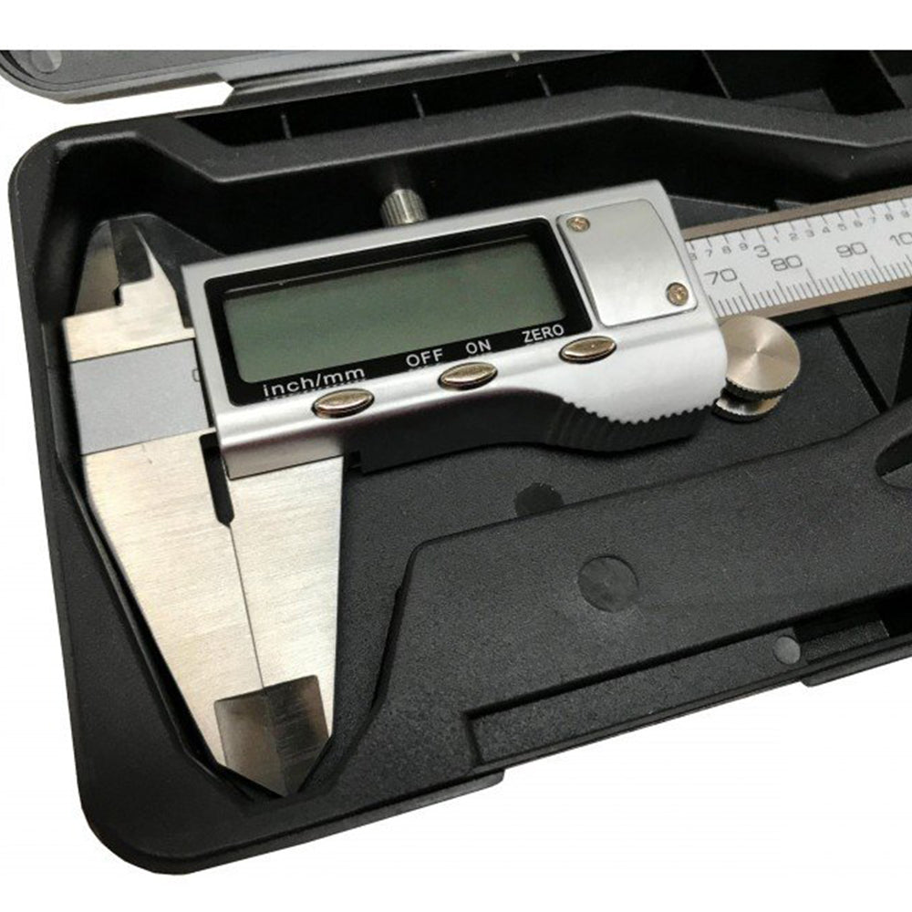 Calibro digitale elettronico ad alta precisione calibri 0.02 mm in acciaio inox 150mm con asta piatta e display lcd micrometro digitale professionale per misurazione esterne, interne, profondità e di passo Geko