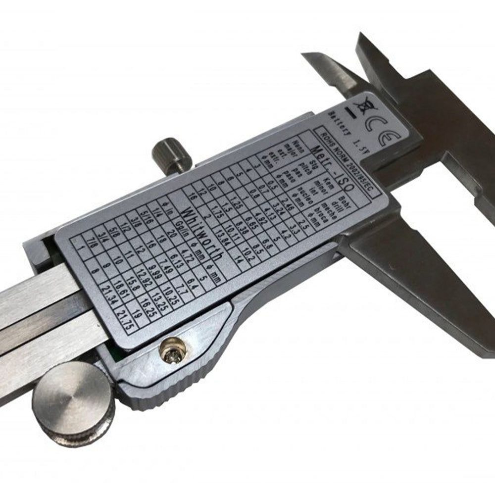 Calibro digitale elettronico ad alta precisione calibri 0.02 mm in acciaio inox 150mm con asta piatta e display lcd micrometro digitale professionale per misurazione esterne, interne, profondità e di passo Geko