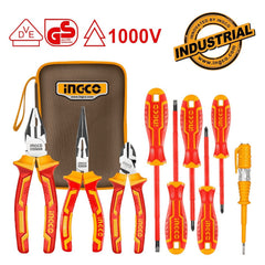 Cacciavite elettricista, set di cacciaviti e pinze isolati elettricista professionali giravite cacciavite isolato con tester di cercafase punte a taglio PH, 9 pezzi Ingco