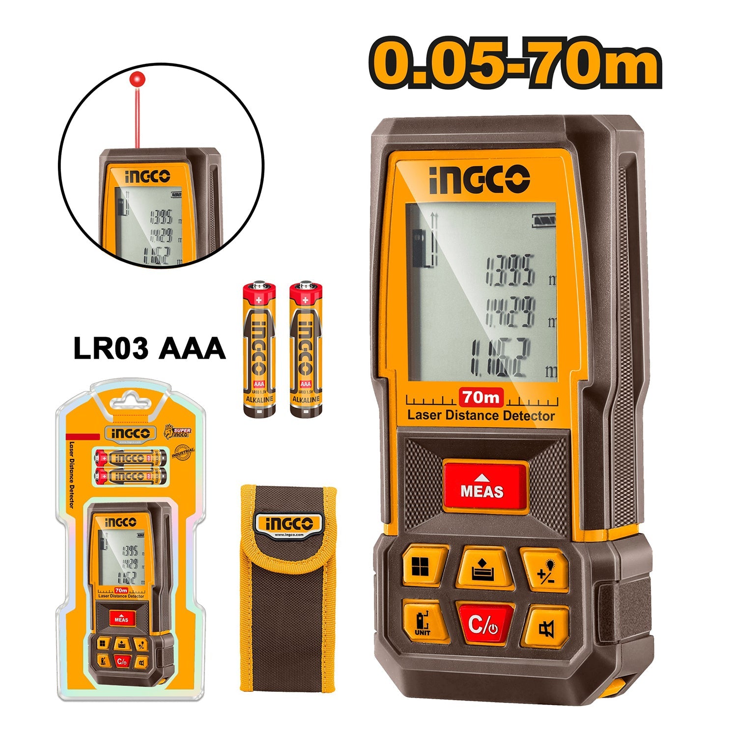 Metro laser 70m,rockseed distanziometro laser digitale,telemetro laser portatile, commutazione LCD retroilluminato e misurazione distanza/area/volume/pitagorico, Ingco