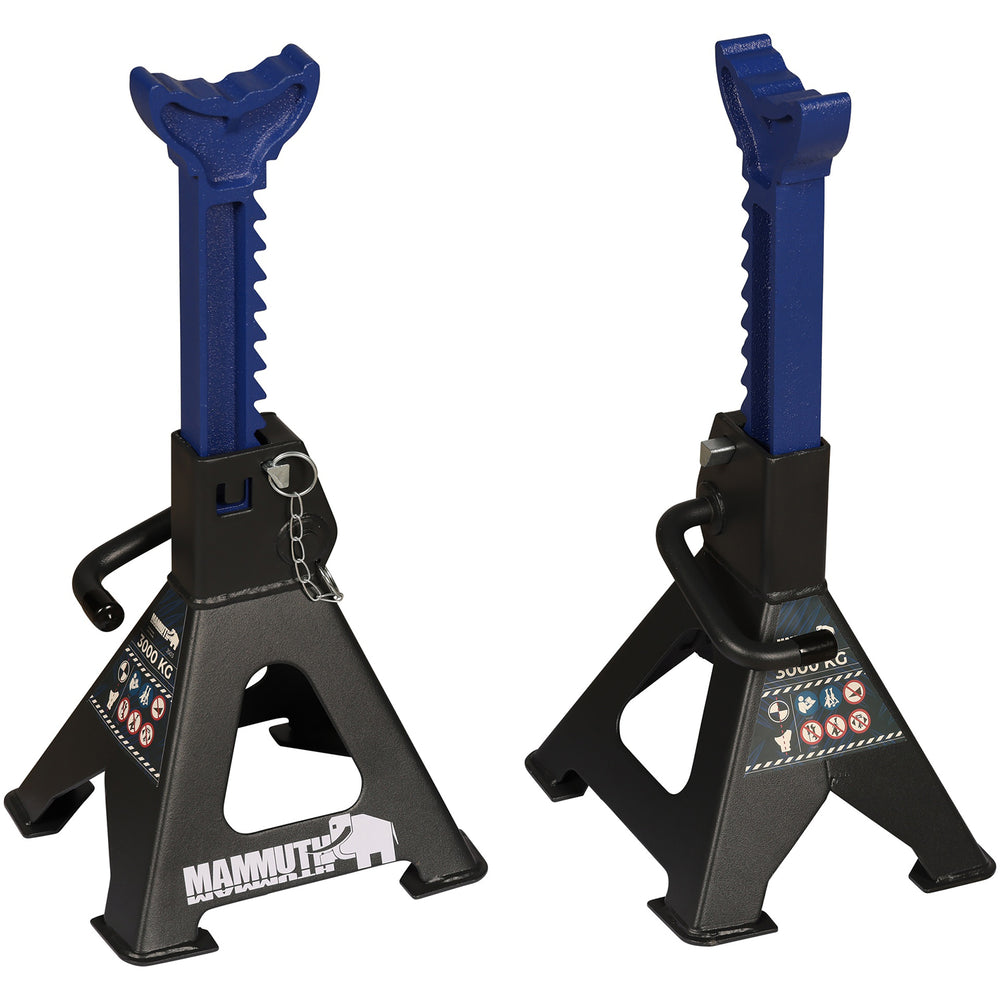Set-kit di 2 cavalletti di sostegno per veicoli, capacità 3 tonnellate, supporto 29-43 cm colonnette professionali con doppia sicurezza Mammuth