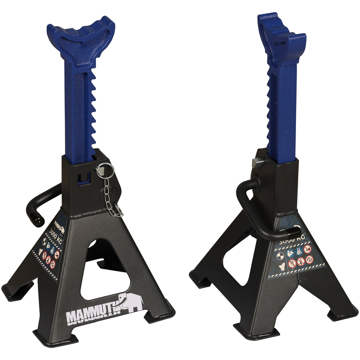 Set-kit di 2 cavalletti di sostegno per veicoli, capacità 3 tonnellate, supporto 29-43 cm colonnette professionali con doppia sicurezza Mammuth