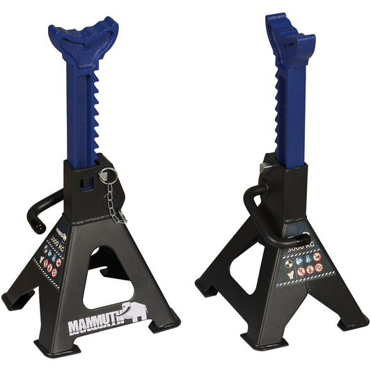 Set-kit di 2 cavalletti di sostegno per veicoli, capacità 3 tonnellate, supporto 29-43 cm colonnette professionali con doppia sicurezza Mammuth