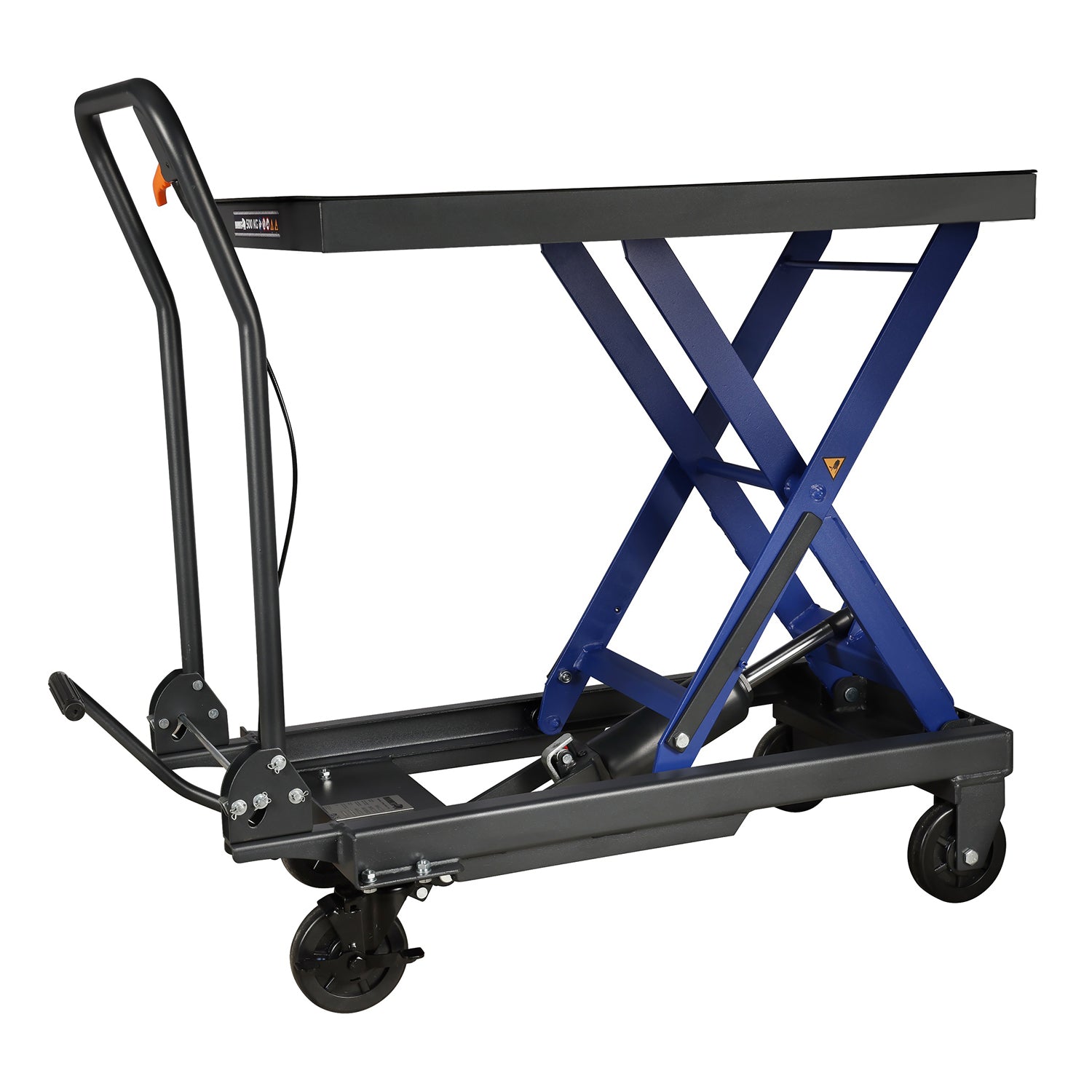 Tavolo elevatore idraulico mobile con altezza di sollevamento 390-910 mm, piattaforma 852 X 502 mm, capacita' di carico 500 kg, carrello idraulico a forbice , carrello elevatore idraulico, Mammuth