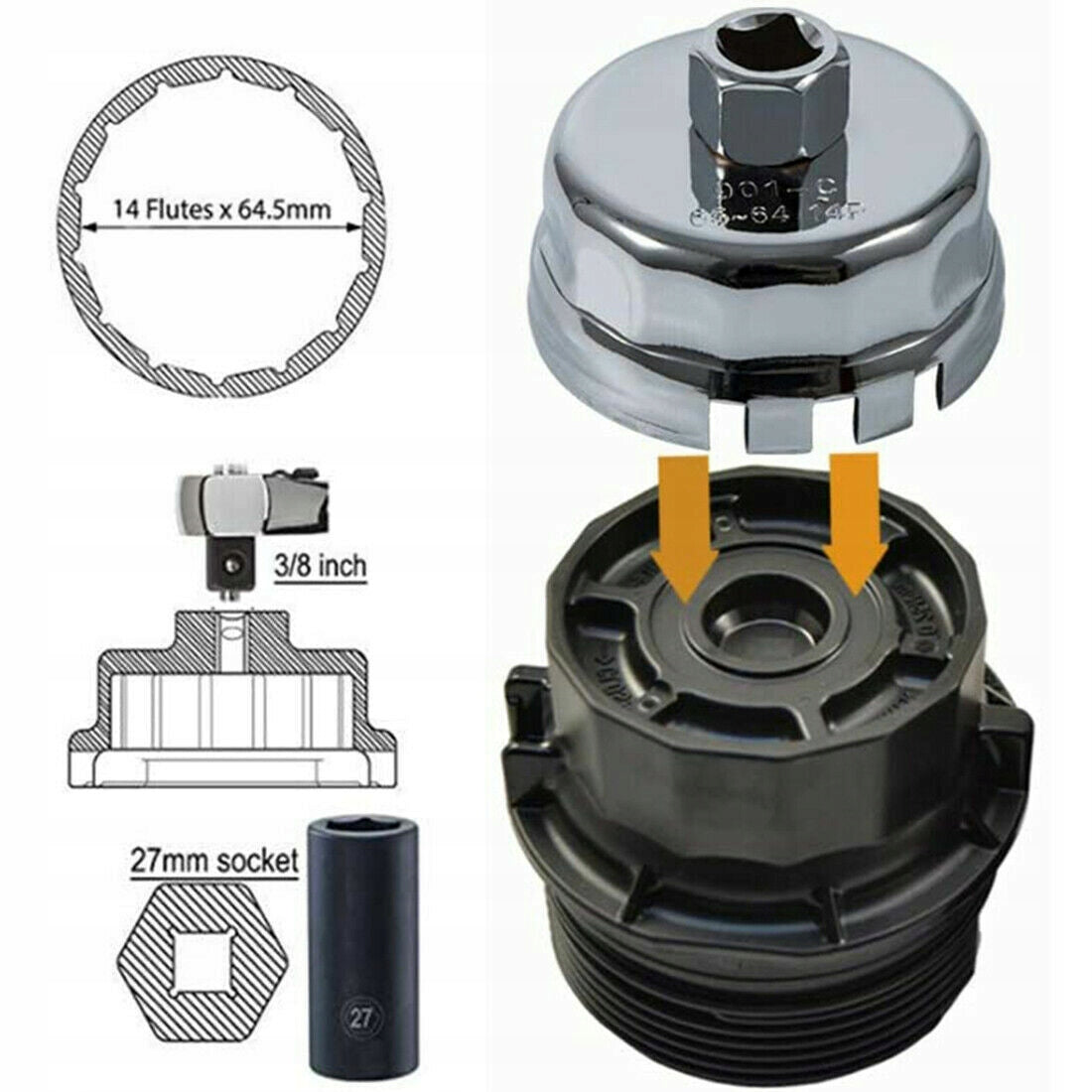 Chiave per filtro dell'olio per Toyota Lexus, diametro 64,5 mm, 14 scanalature-lati per auto filtro olio per Toyota, Lexus