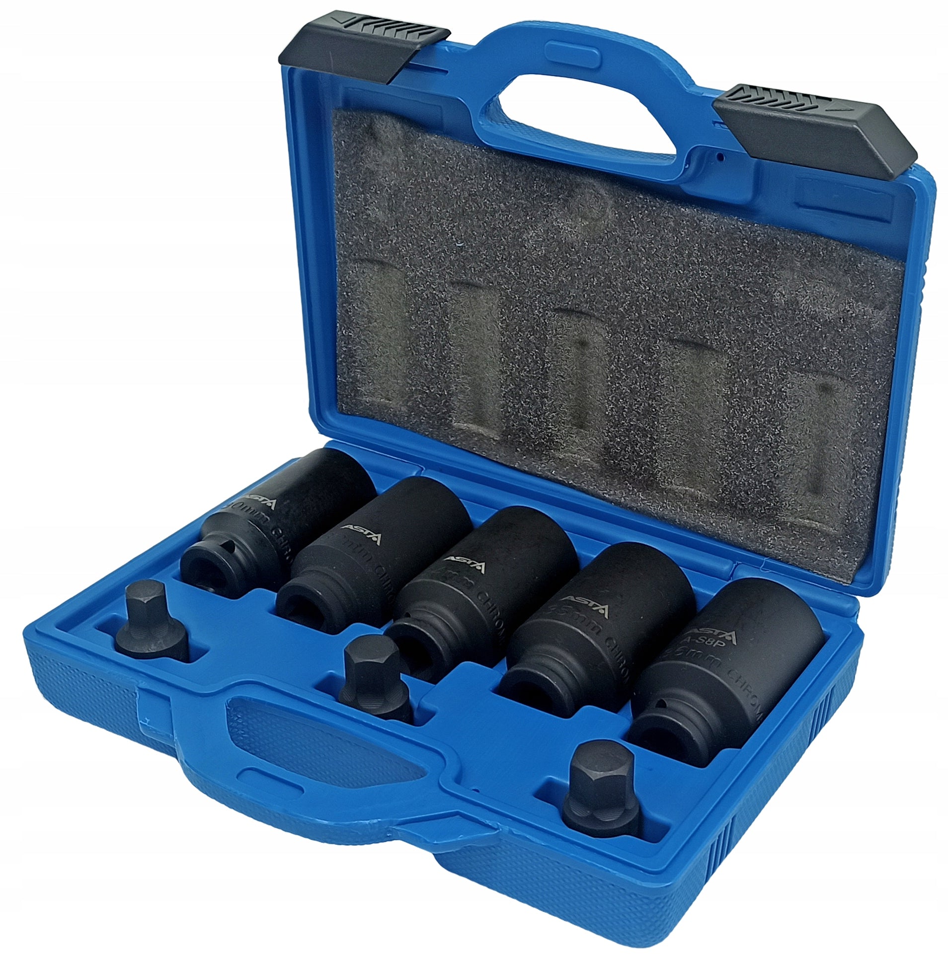 Set di chiavi e bussole a impatto 1/2" esagonali, per ingranaggio planetario motore, 8 pezzi 30–36 mm
