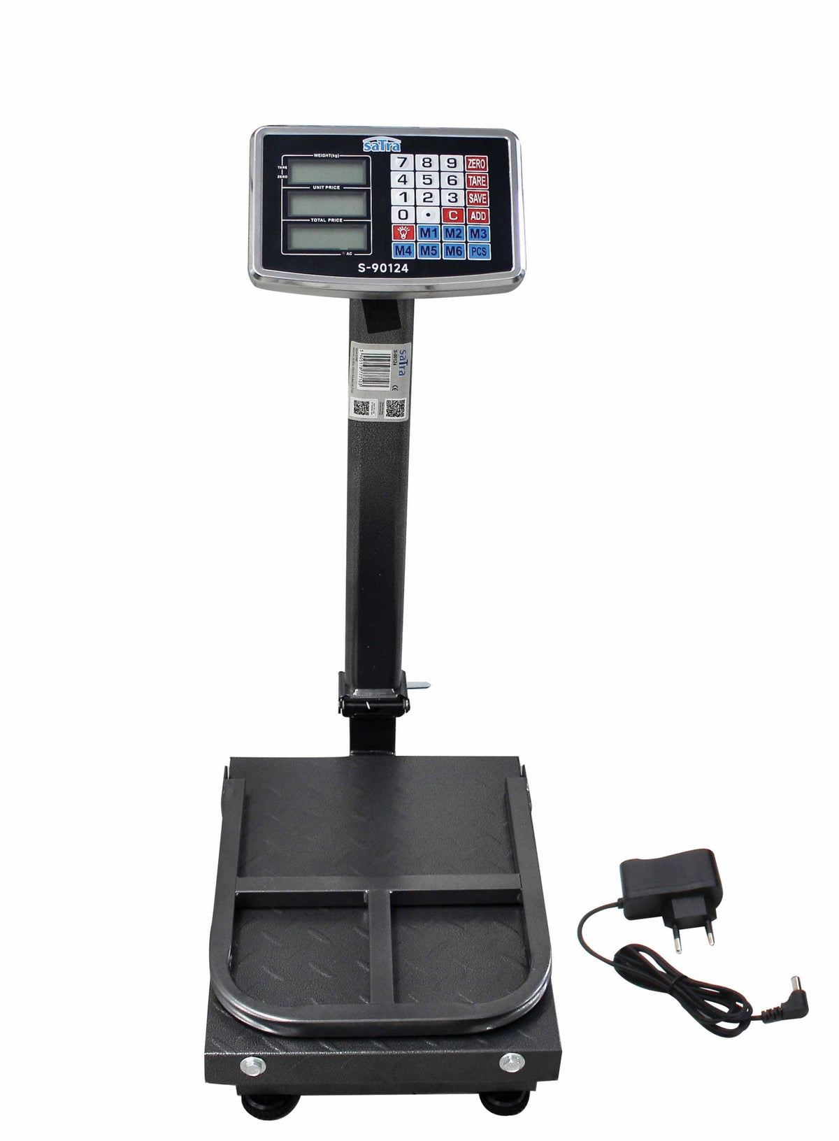 Bilancia digitale professionale 150 kg,pieghevole, elettronica a piattaforma con display LCD e tastiera, ampia pedana, per magazzino, deposito, negozio e pacchi 40x30cm Satra