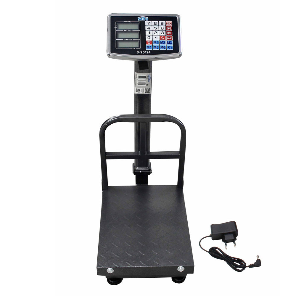 Bilancia digitale professionale 150 kg,pieghevole, elettronica a piattaforma con display LCD e tastiera, ampia pedana, per magazzino, deposito, negozio e pacchi 40x30cm Satra