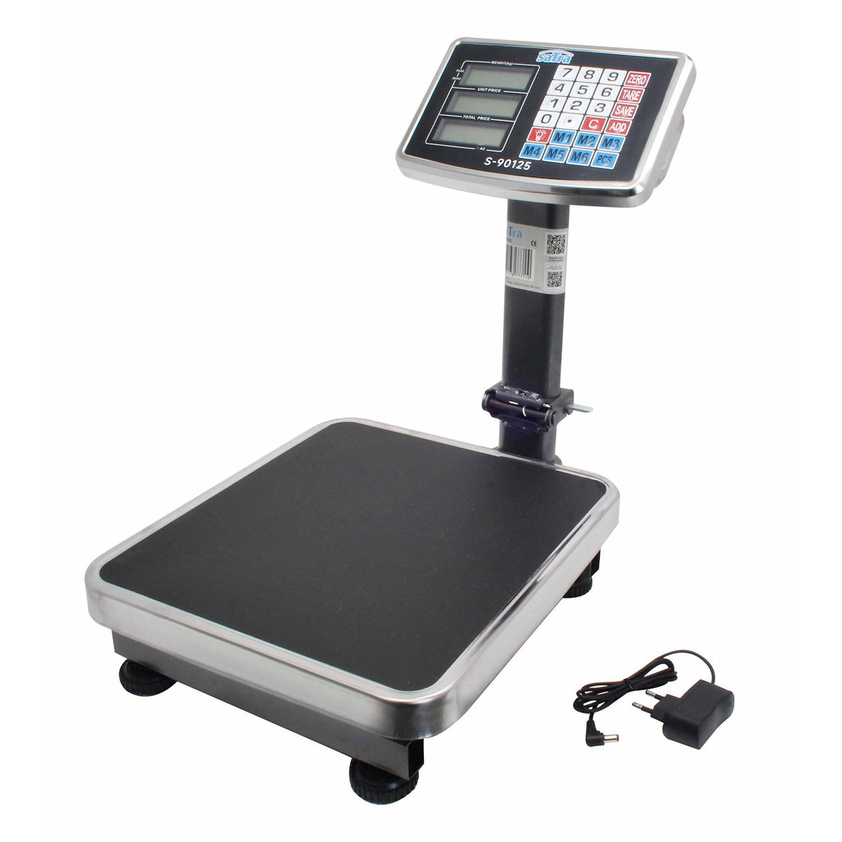 Bilancia digitale professionale 60 kg,pieghevole, elettronica a piattaforma con display LCD e tastiera, ampia pedana, per magazzino, deposito, negozio e pacchi 34x30cm Satra