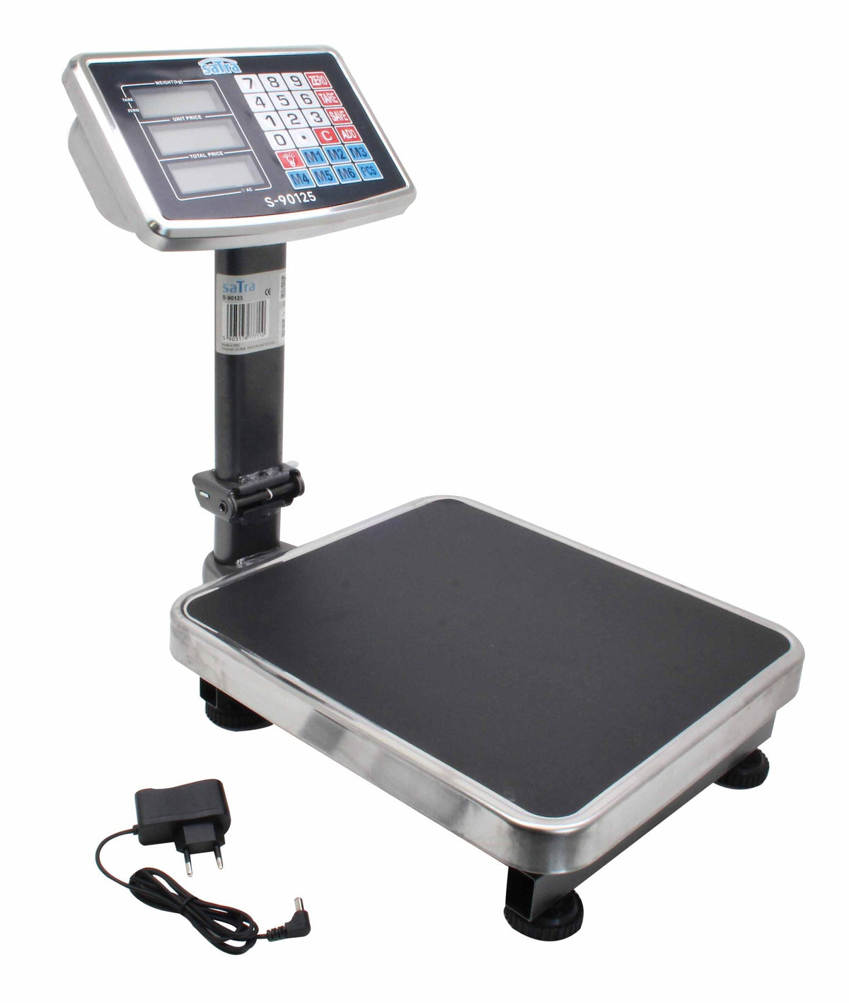 Bilancia digitale professionale 60 kg,pieghevole, elettronica a piattaforma con display LCD e tastiera, ampia pedana, per magazzino, deposito, negozio e pacchi 34x30cm Satra
