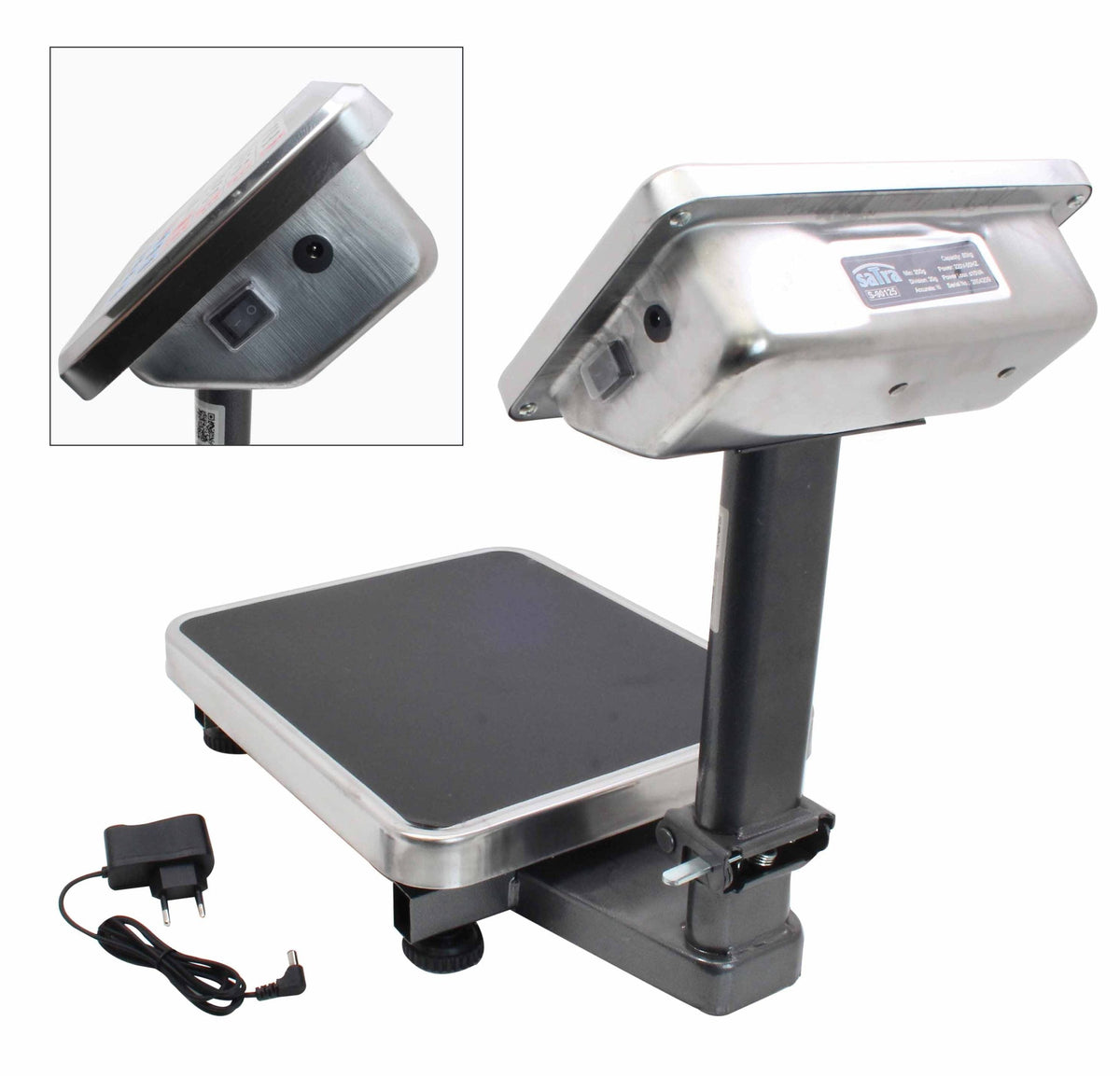 Bilancia digitale professionale 60 kg,pieghevole, elettronica a piattaforma con display LCD e tastiera, ampia pedana, per magazzino, deposito, negozio e pacchi 34x30cm Satra