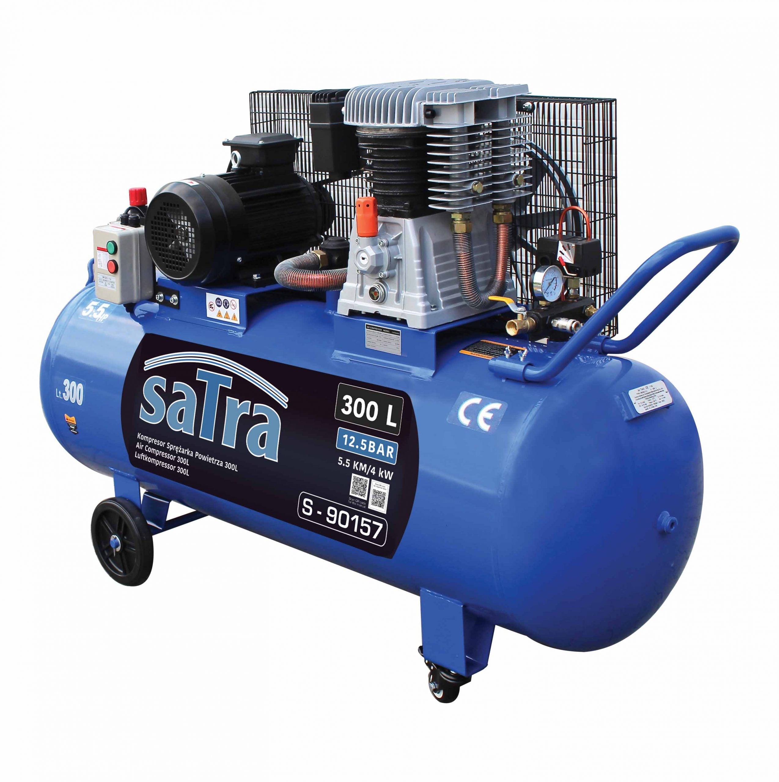 Compressore d'aria 380 V, gonfiatore per pneumatici a doppio cilindro,kit di gonfiaggio per pneumatici 300 l, 593 l/min 2 pistoni, 12,5 bar, pompa d'aria fuoristrada per suv camion, auto bici, palloni, materassi ad aria, barche gonfiabili, Techman Satra