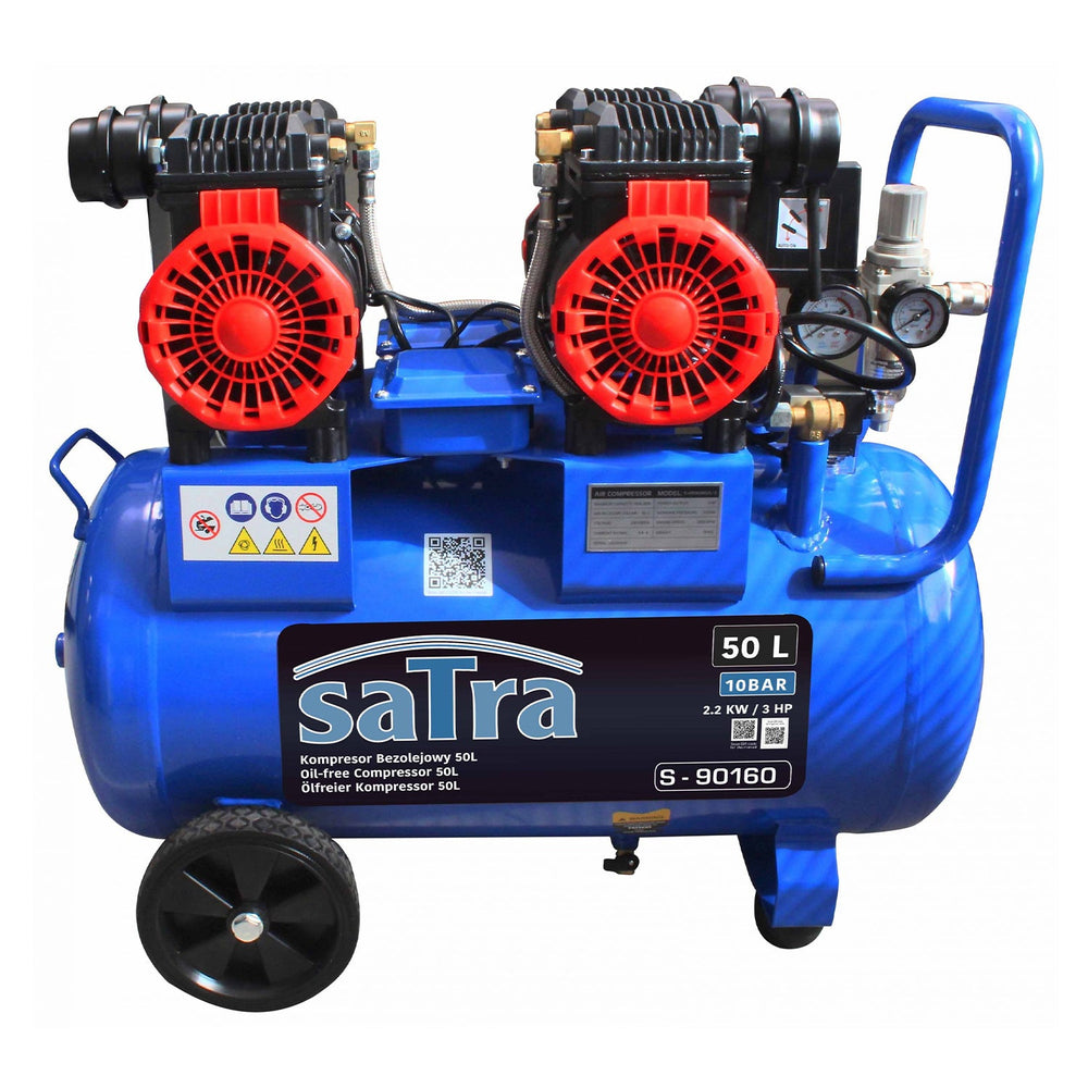 Compressore aria silenziato con capacità del serbatoio di 50 litri ,senza olio, per utensili pneumatici, 2200 W Satra