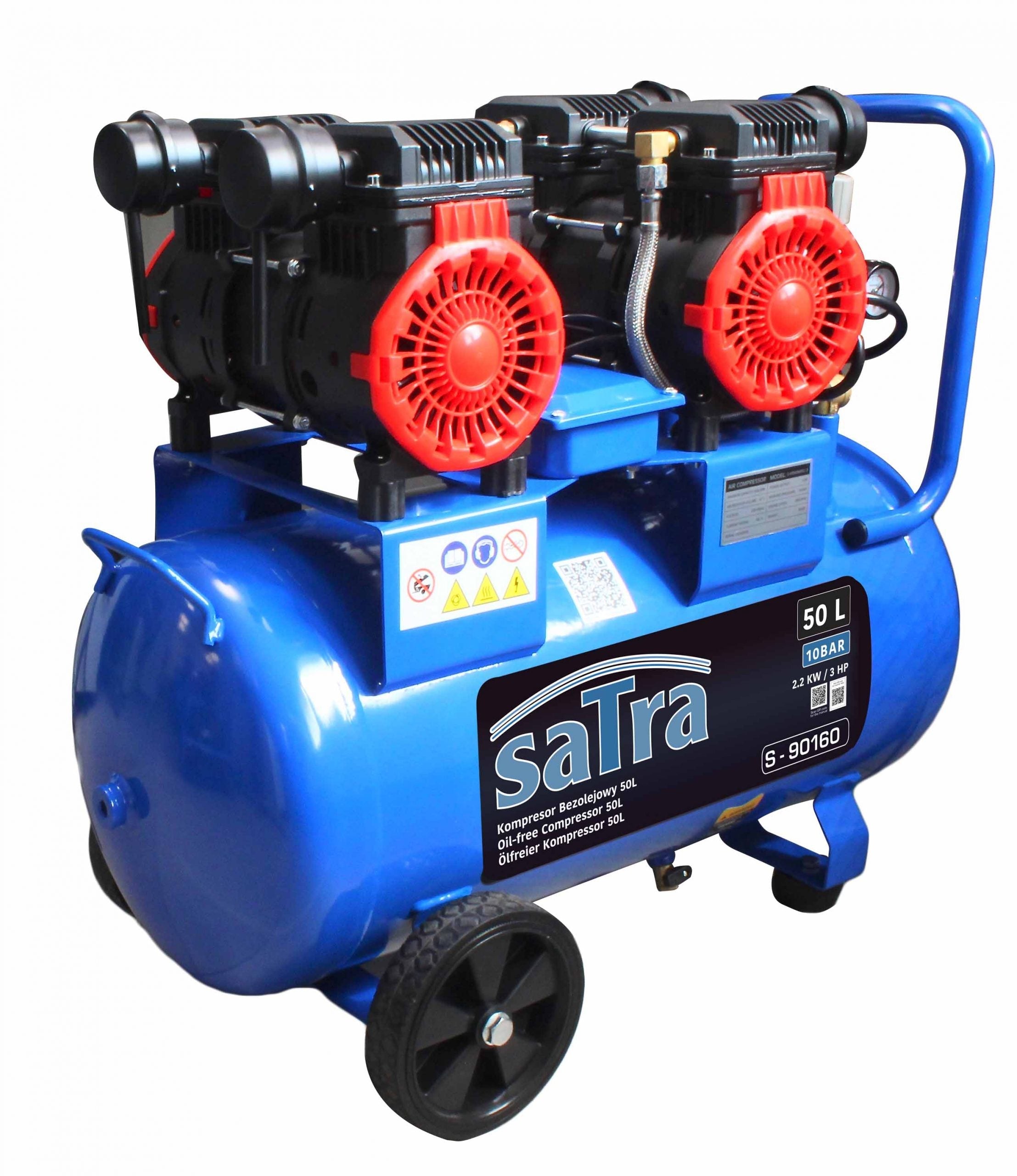 Compressore aria silenziato - con capacità del serbatoio di 50 litri - senza olio, oil free - per utensili pneumatici, 2200 W Satra