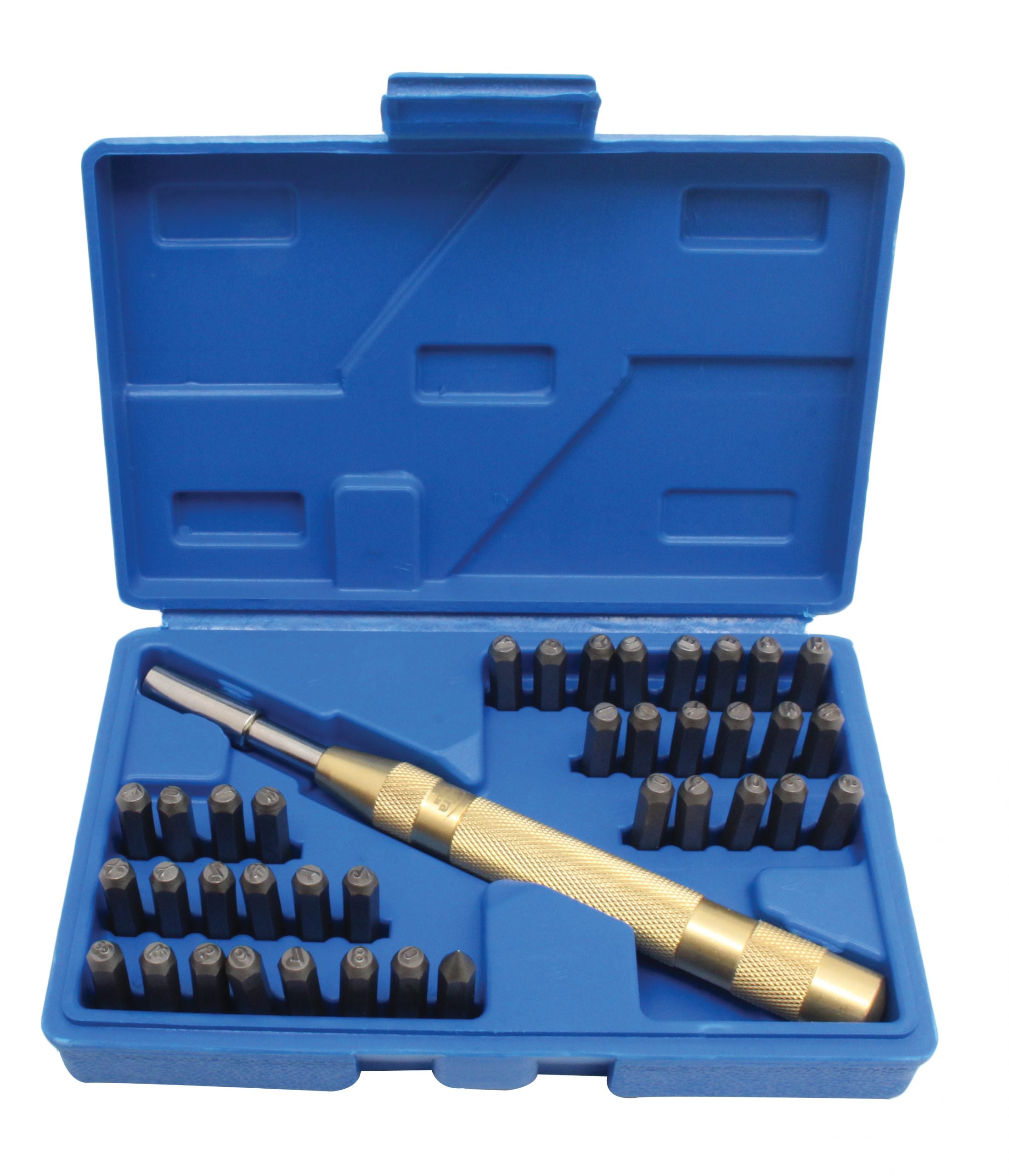 Punzoni lettere e cifre automatici ,battipunzoni, punzoni in metallo per stampaggio metallo plastica legno cuoio, set 38 pezzi, 170 mm, 4 mm