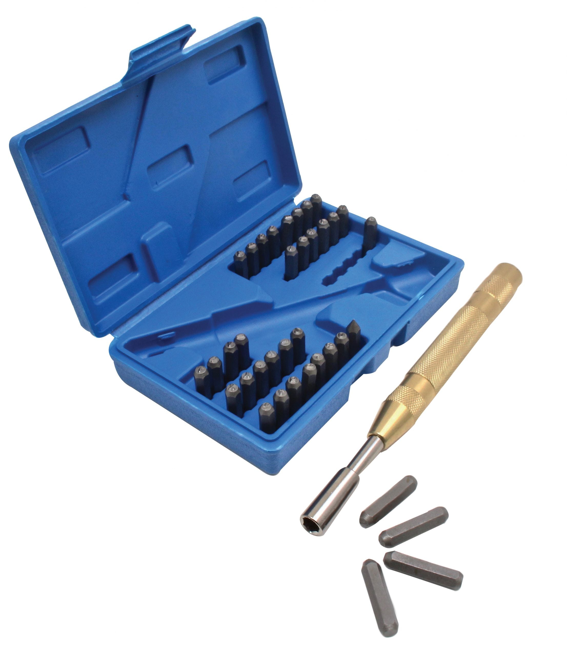 Punzoni lettere e cifre automatici ,battipunzoni, punzoni in metallo per stampaggio metallo plastica legno cuoio, set 38 pezzi, 170 mm, 4 mm