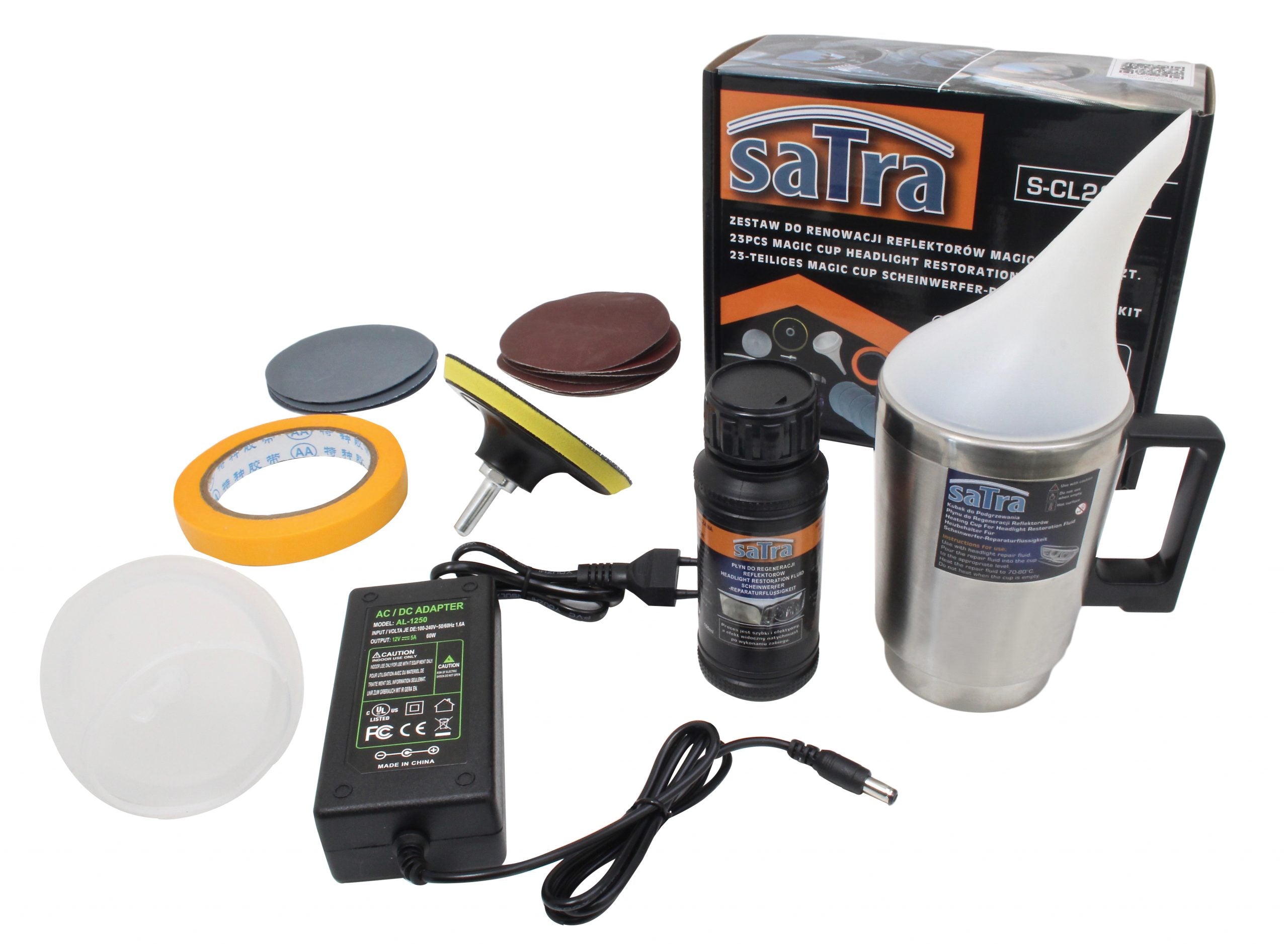 Rinnova fari auto, polimero fari kit, lucida fari auto, per riparazione ingiallimento/graffio/sfocatura/ossidazione, kit di riparazione per ottiche di fari, 23 pezzi Satra