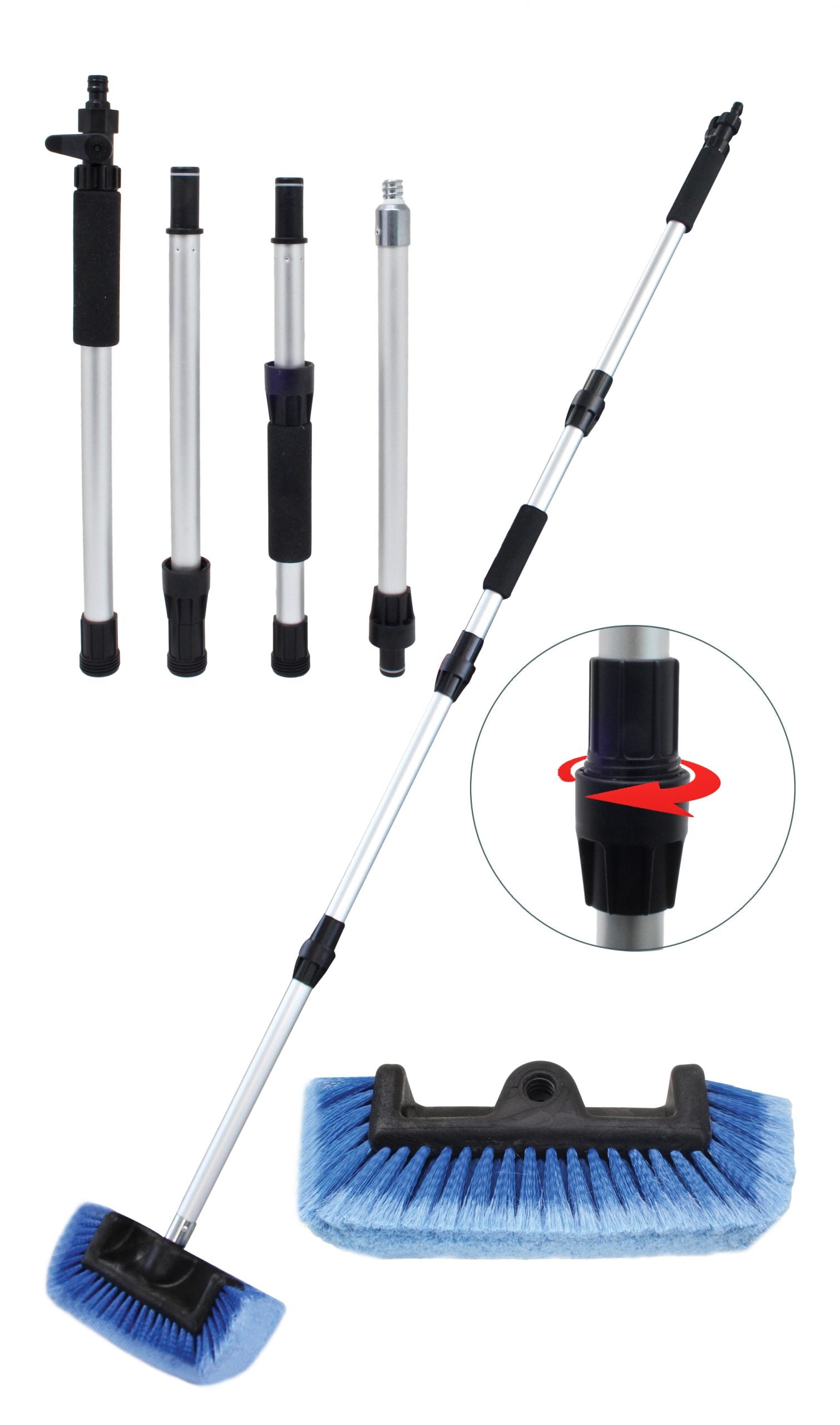 Set di spazzole pulizia telescopica lavaggio auto, spazzola 290 × 180 × 60 mm 100–1740 mm, spugna, auto camion camper moto, accessori, spazzolone, pennello, senza graffi, 250 × 60 mm 1020–1725 mm