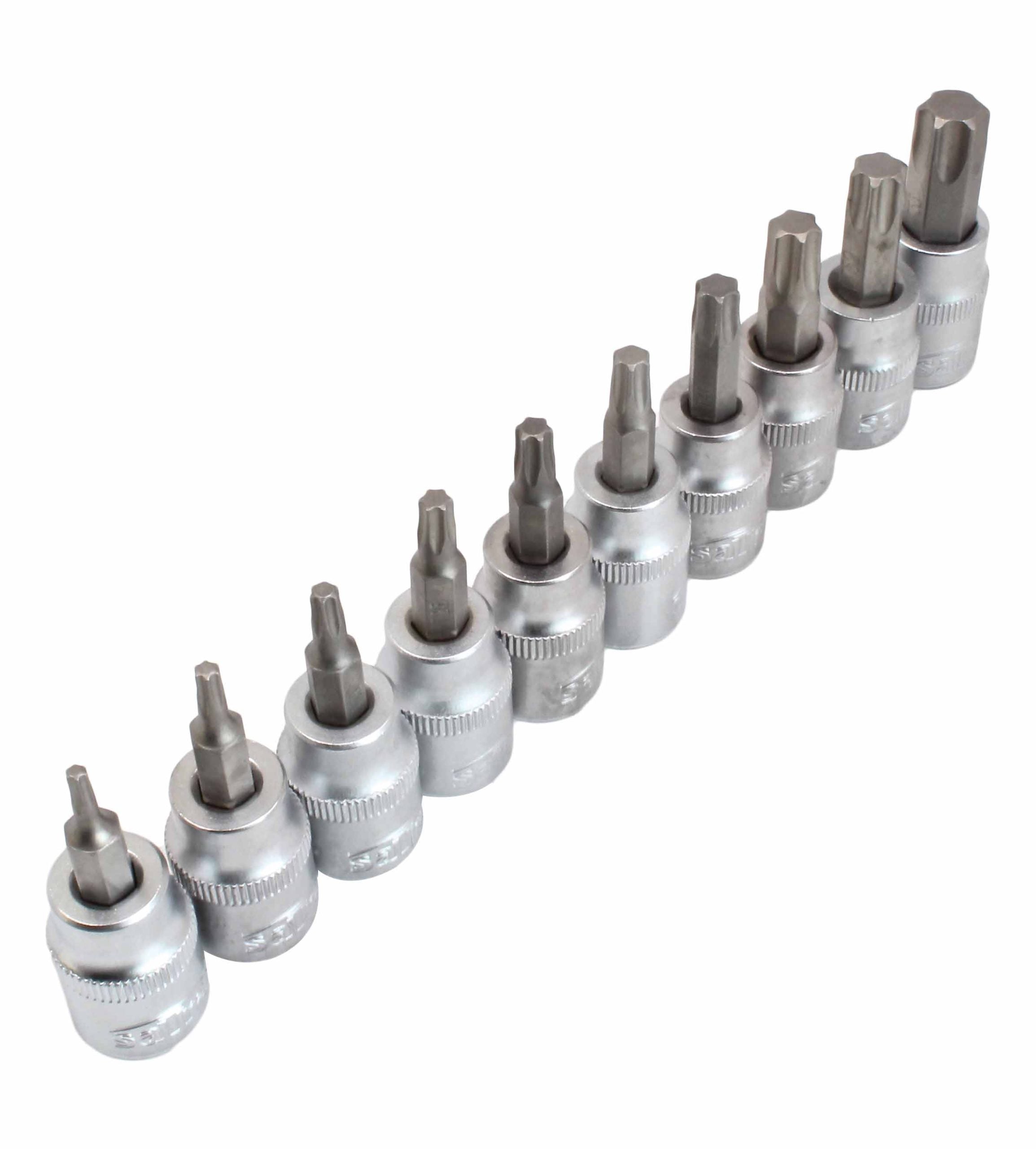 Set di inserti bit Torx 3/8" T10-T55 lunghezza 50 mm, con inserto in schiuma per carrello portautensili, schiuma espansa, schiuma a forma di cubo, modulo per carrelli porta attrezzi