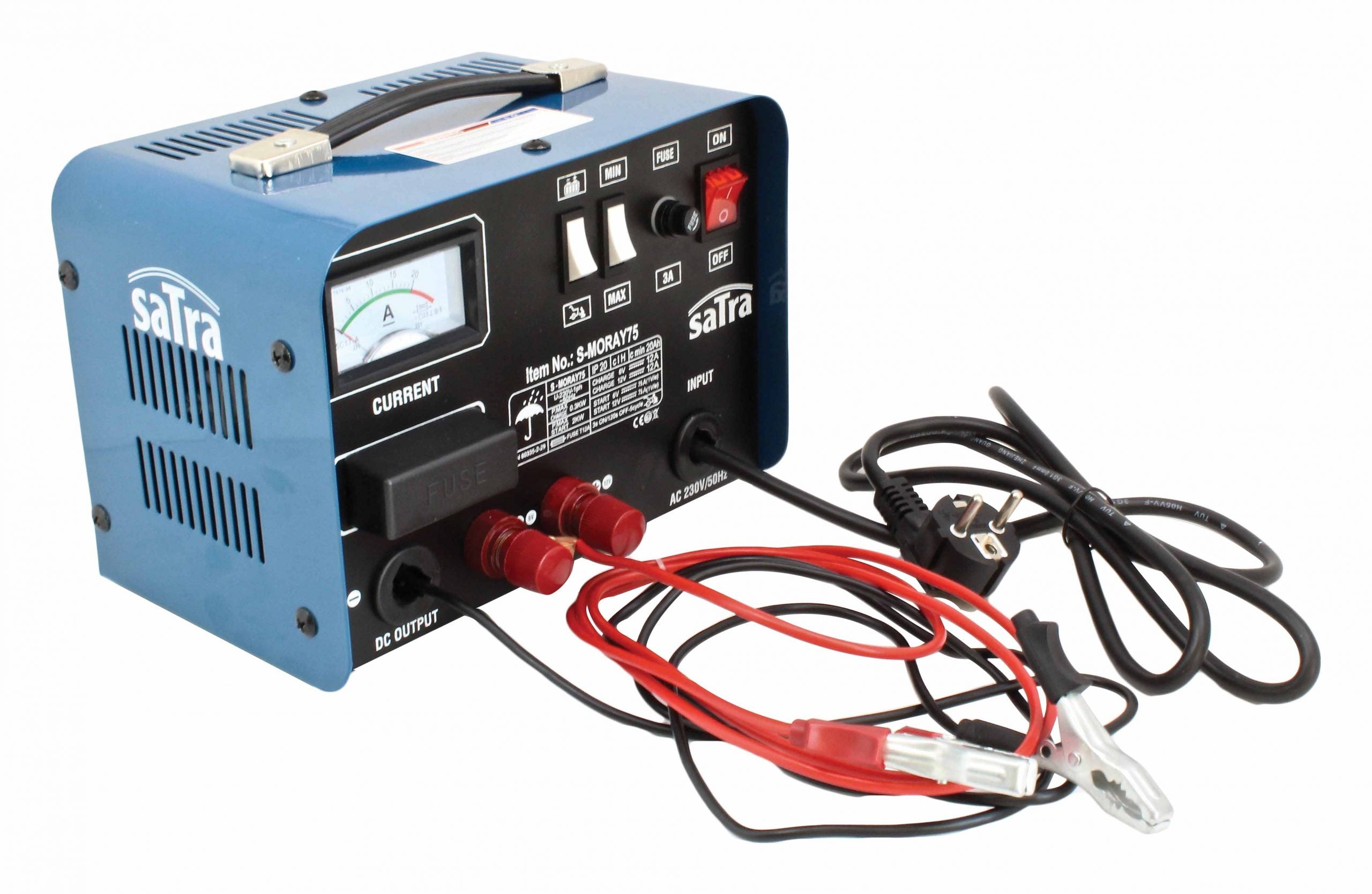 Caricabatterie auto portatile Satra avviatore di emergenza 75 A con cavi di avviamento per auto e moto
