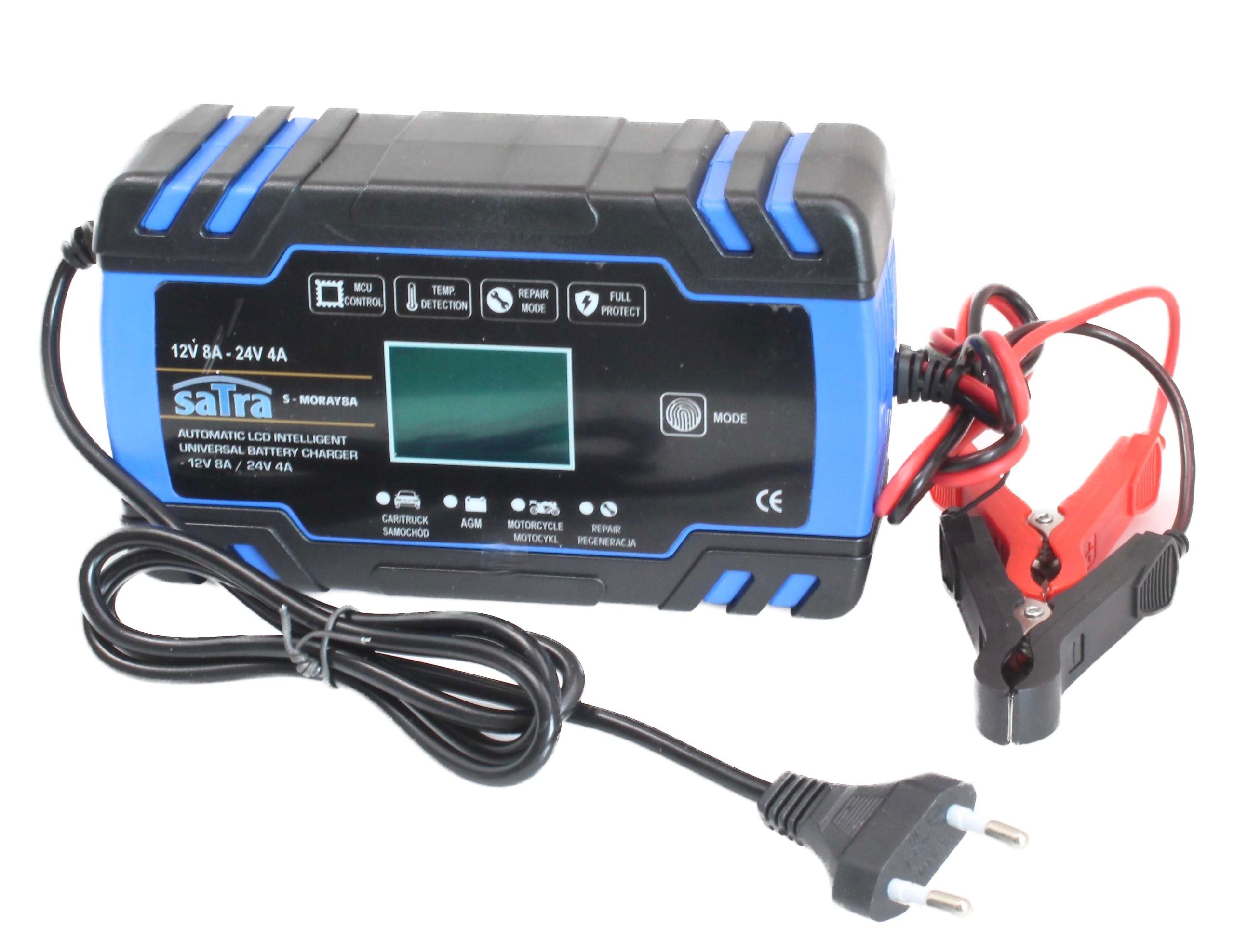Caricabatterie intelligente automatico per auto moto,caravan 12 V 8 A, 24 V 4 A,mantenitore di carica con protezione da sovraccarico e compensazione termica,per batterie al piombo-acido,calcio, gel, ad acqua, start/stop agm ed efb,con display digitale LCD