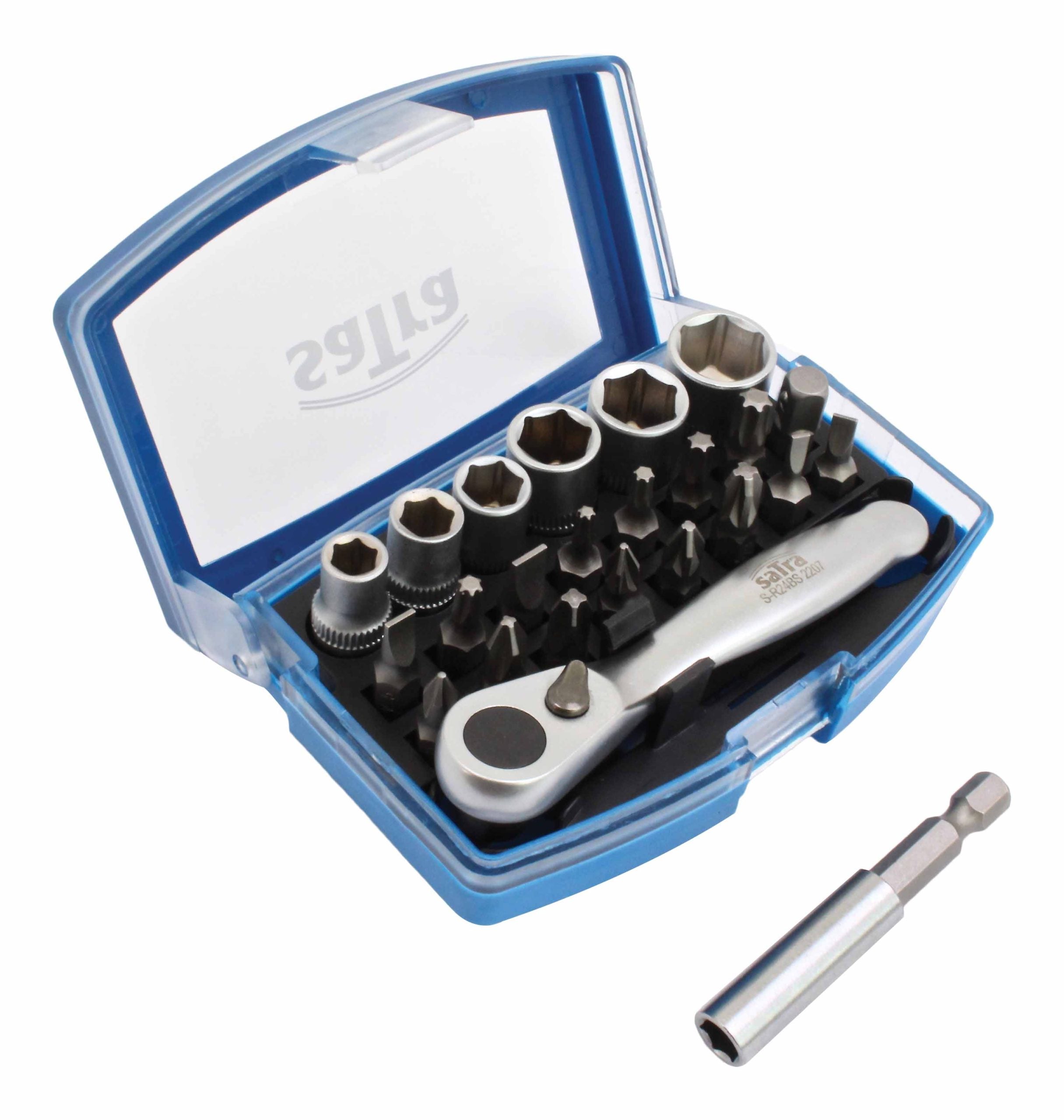 Kit chiave a cricchetto quadrata con attacco 1/4" pollice con bussole e inserti, 24 pezzi, prolunga da 60 mm