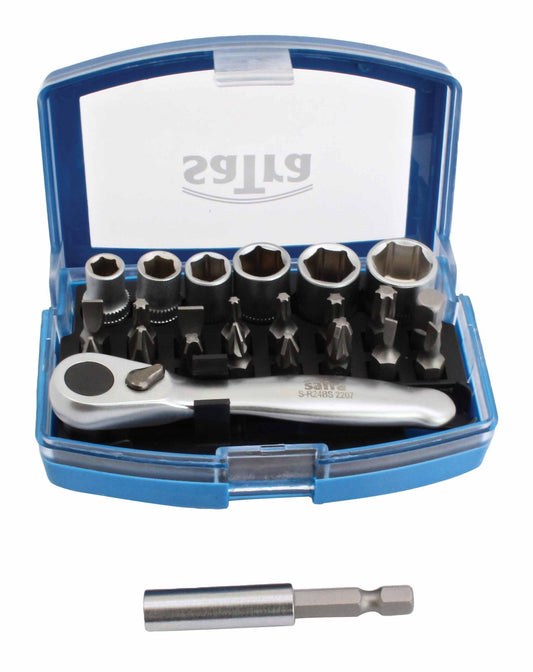 Kit chiave a cricchetto quadrata con attacco 1/4" pollice con bussole e inserti, 24 pezzi, prolunga da 60 mm