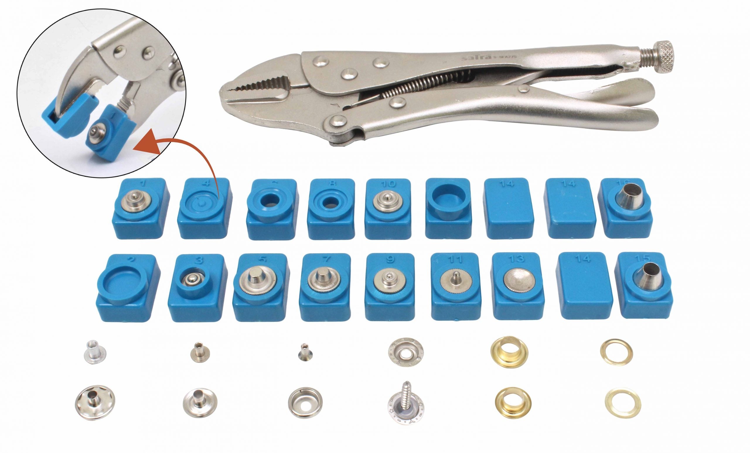 Pinza per occhielli metallici, occhielli per teloni, occhiellatrice per tessuti per pelle telone cartone pvc tessuto e tende da sole, 275 pezzi Satra